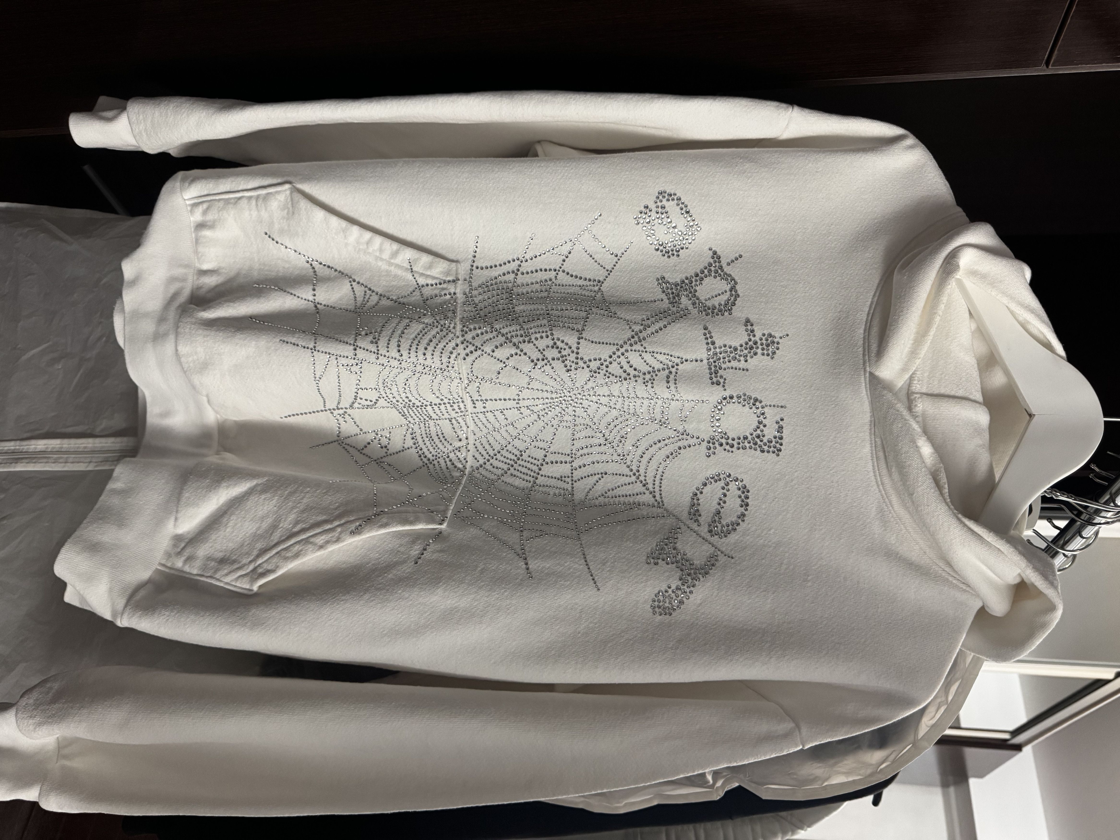 Sp5der Sp5der OG Rhinestone Logo Hoodie White | Grailed