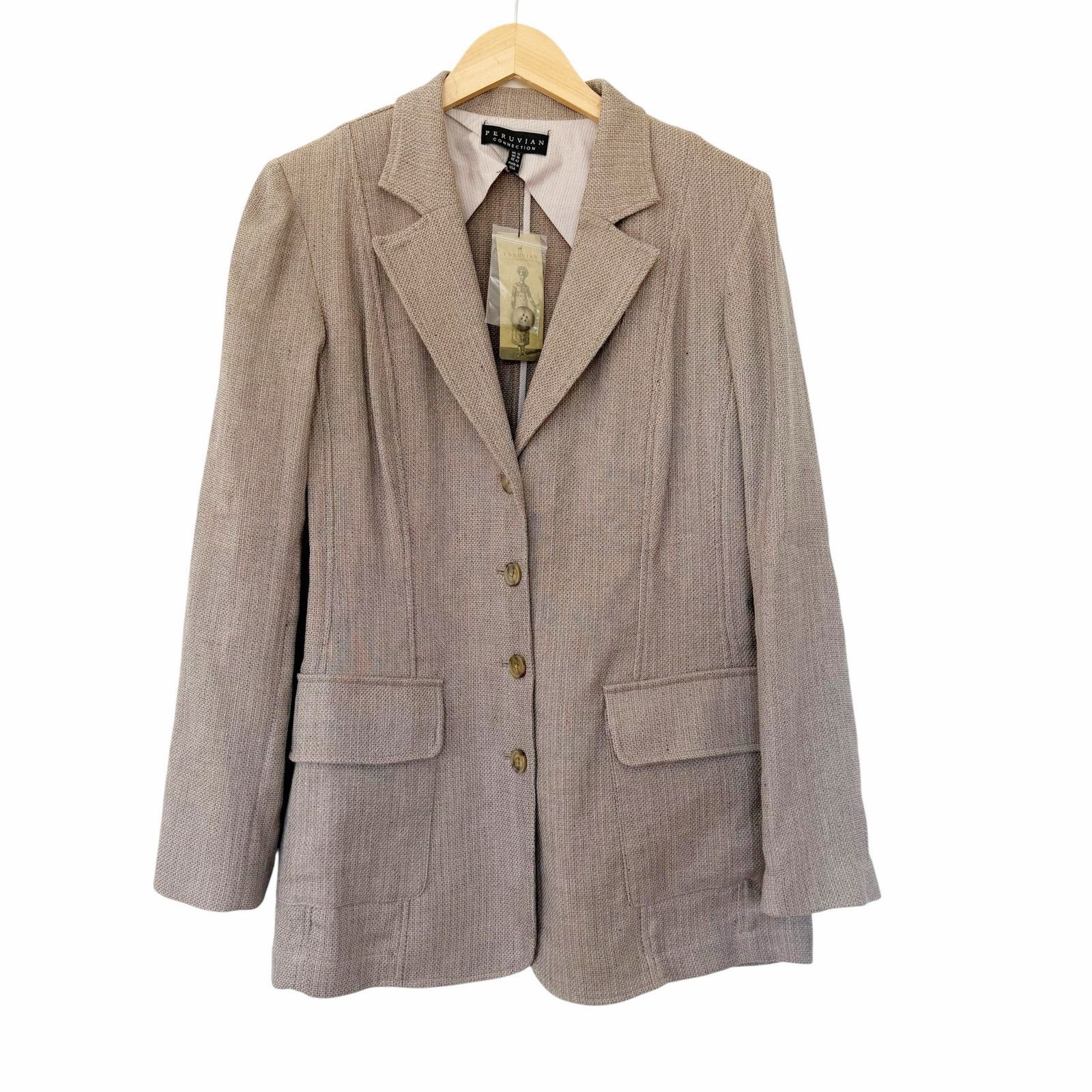 Peruvian Connection Linen Blend Sandstone Jacket Blazer 12