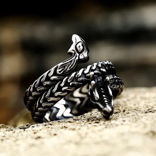Designer Retro Dragon Steel Ring Size ONE SIZE - 3 Thumbnail
