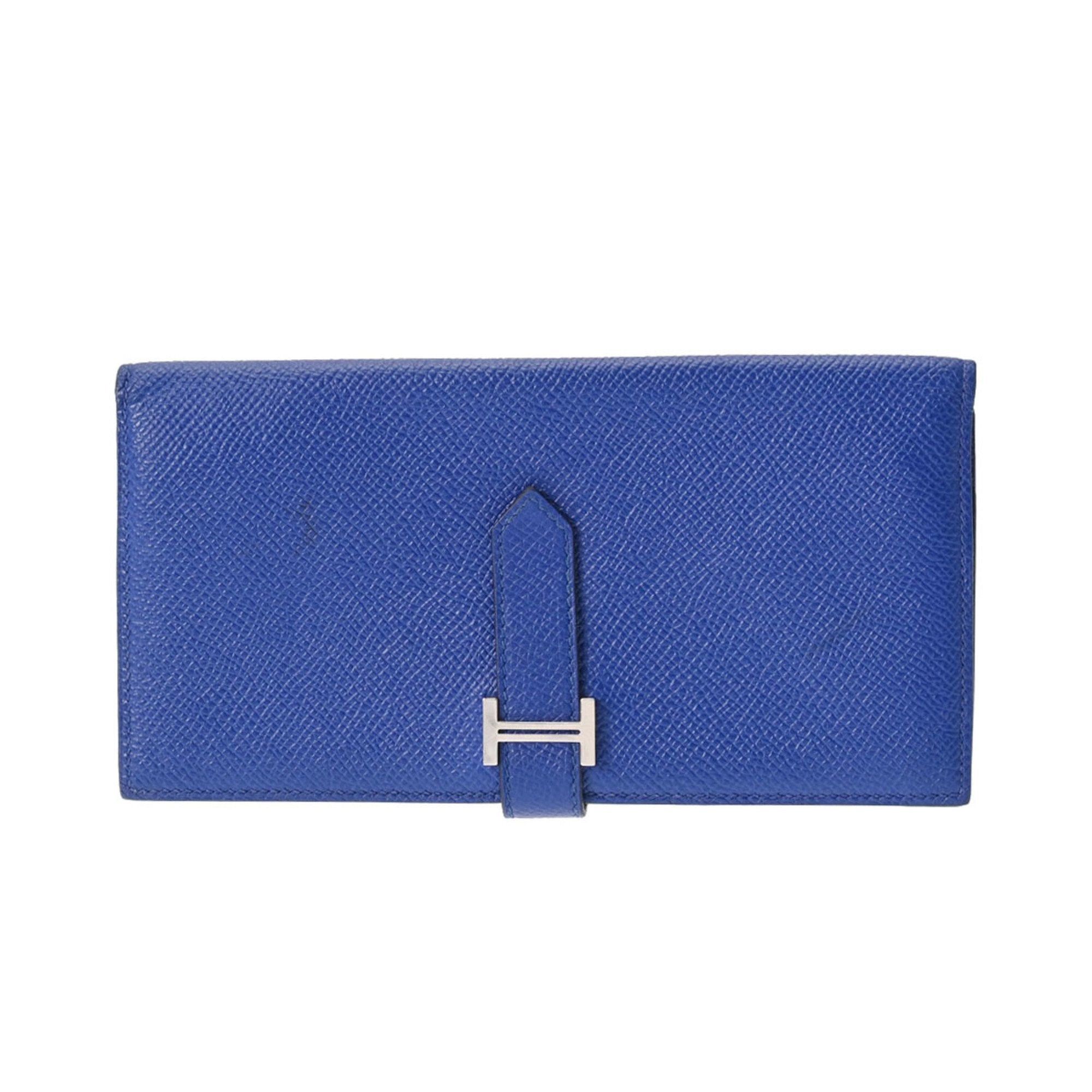 image of Hermes Bairs Souffle Blue Electric T-Engraved [Around 2015] Unisex Vaux Epson Long Wallet, Women's