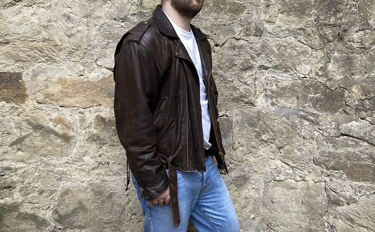 Vintage Vintage D-Pocket Motorcycle Distressed Leather Biker Jacket Size US L / EU 52-54 / 3 - 5 Thumbnail