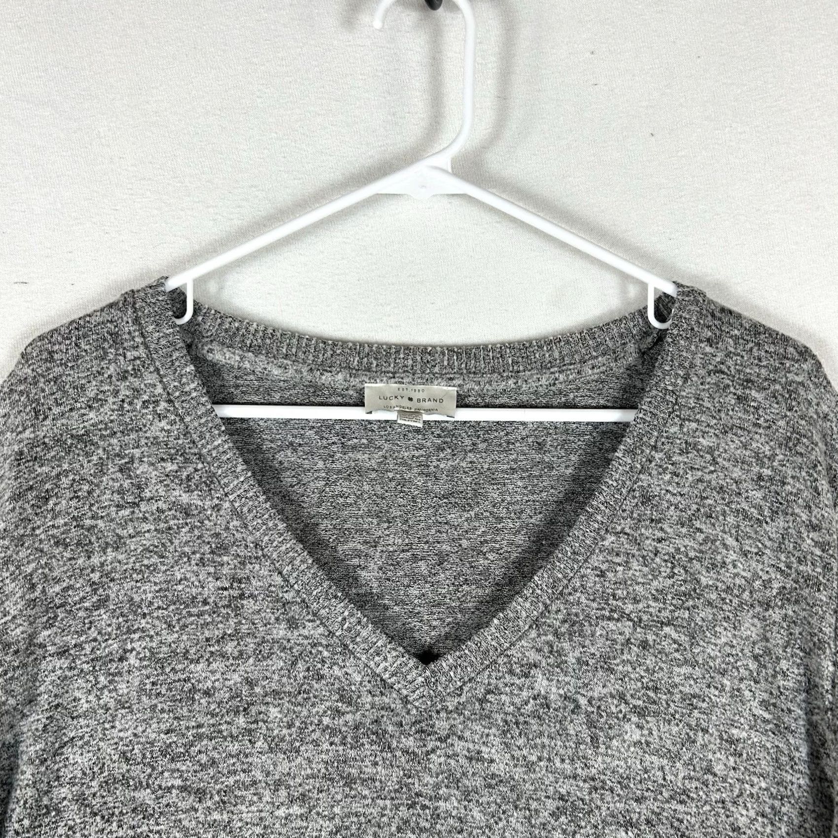Lucky Brand Lucky Brand Sweatshirt Lightweight Long Sleeve V-Neck Pullover Womens Large Gray Pullover Knit Slim Casual City Minimalist Size L / US 10 / IT 46 - 2 Thumbnail