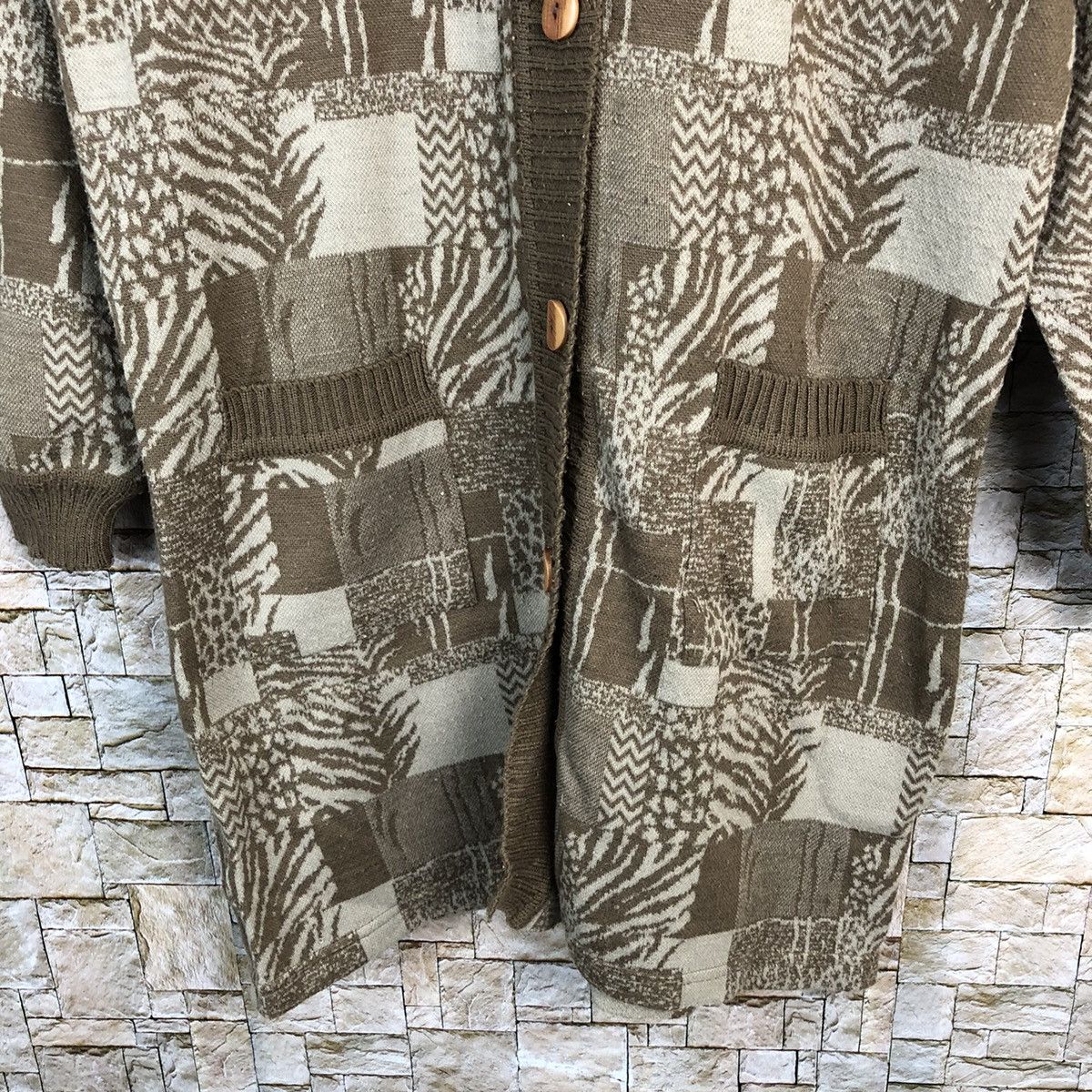 Homespun Knitwear Tokyo vintage Brown knitwear Patterned long Cardigans #A410 Size M / US 6-8 / IT 42-44 - 6 Thumbnail