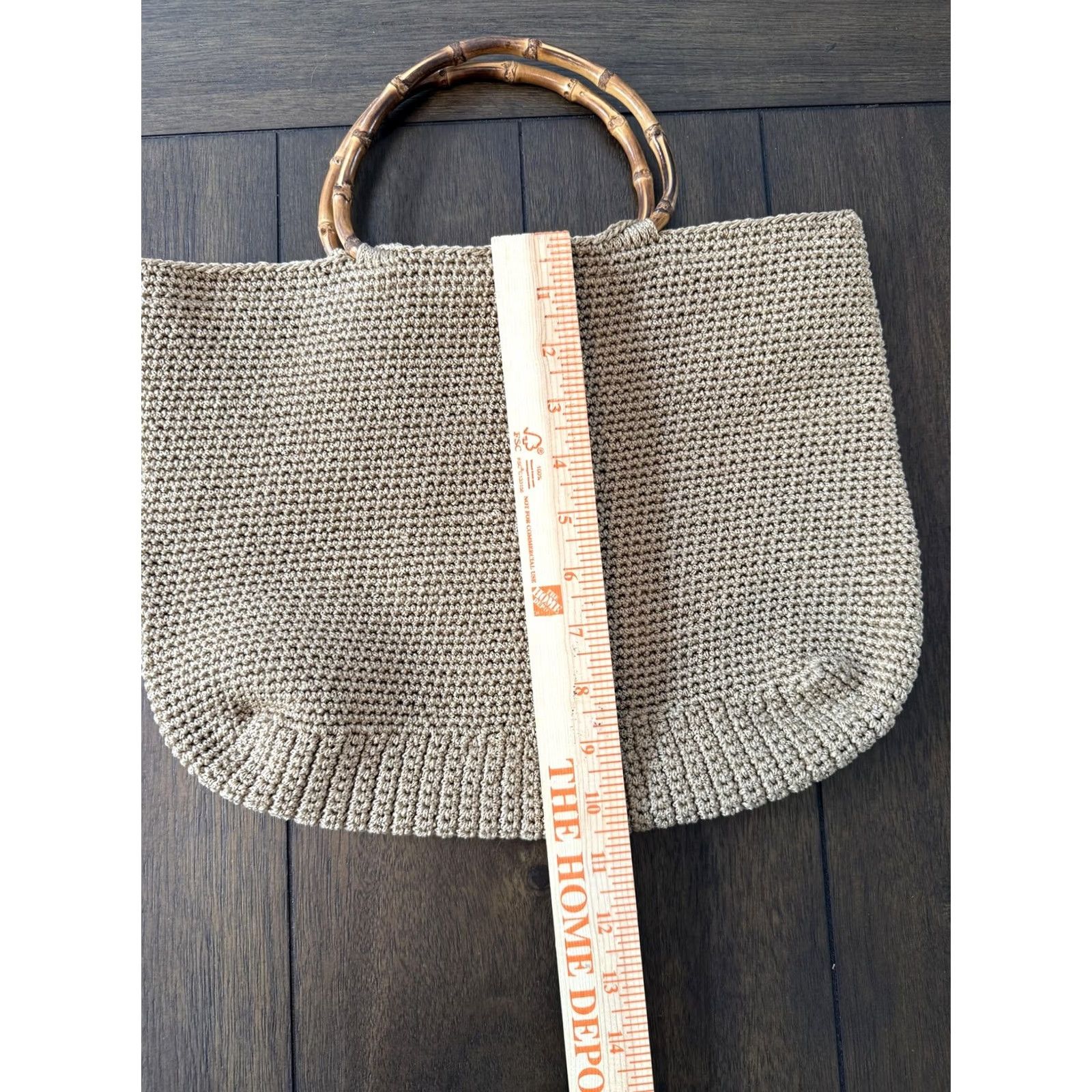 Vintage Woven Straw Handbag Womens Large Beige Bamboo Handle Purse Polka Dot Lined Summer Tote Bag Size ONE SIZE - 4 Thumbnail