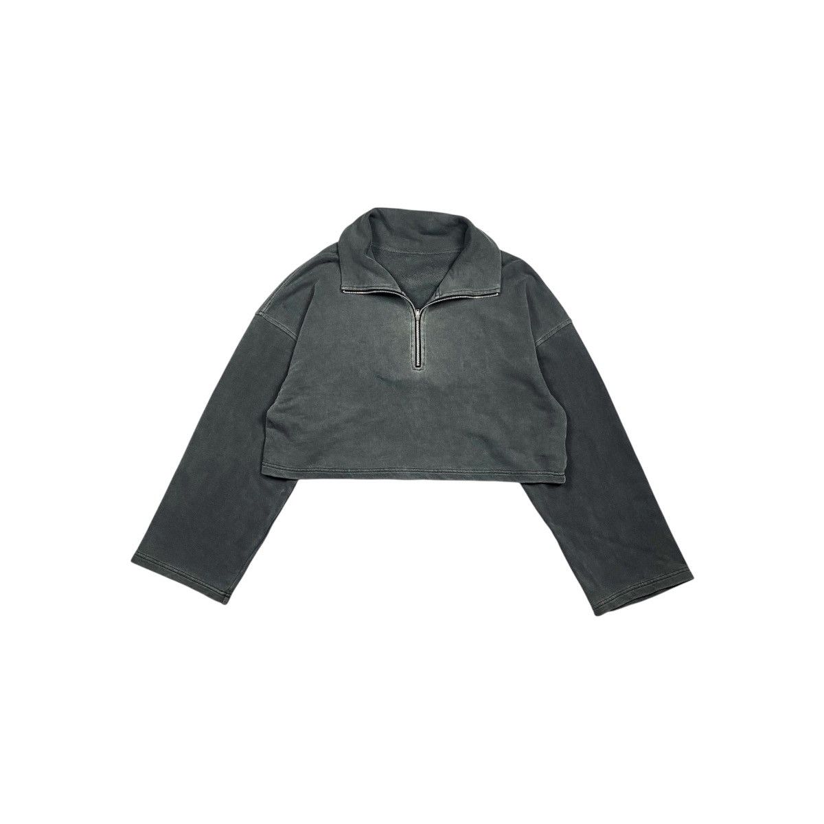 Japanese Brand Blank Washed Grey Quarter Zip Crop Sweatshirt Size M / US 6-8 / IT 42-44 - 1 Thumbnail
