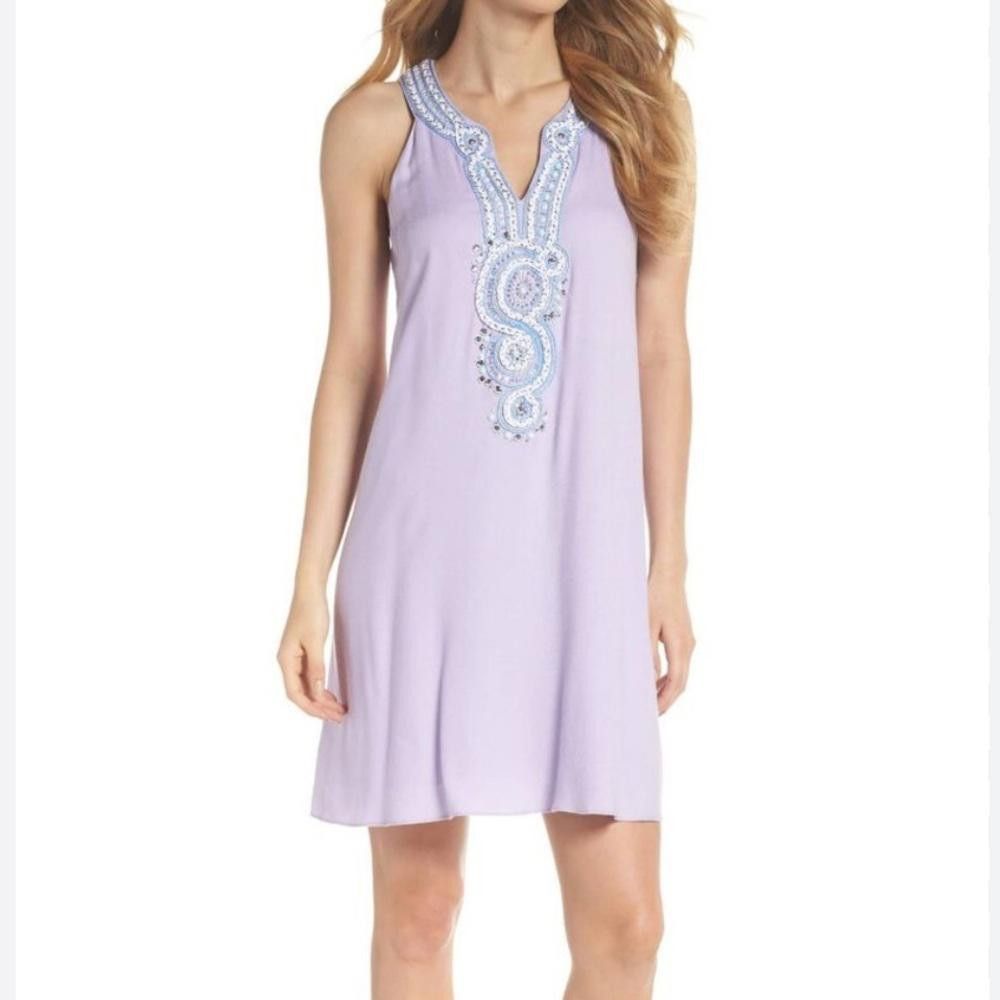Designer Lilly Pulitzer l Valli Soft Shift Beaded Lilac Dress XXS Size XXS / US 00 / IT 34 - 10 Thumbnail