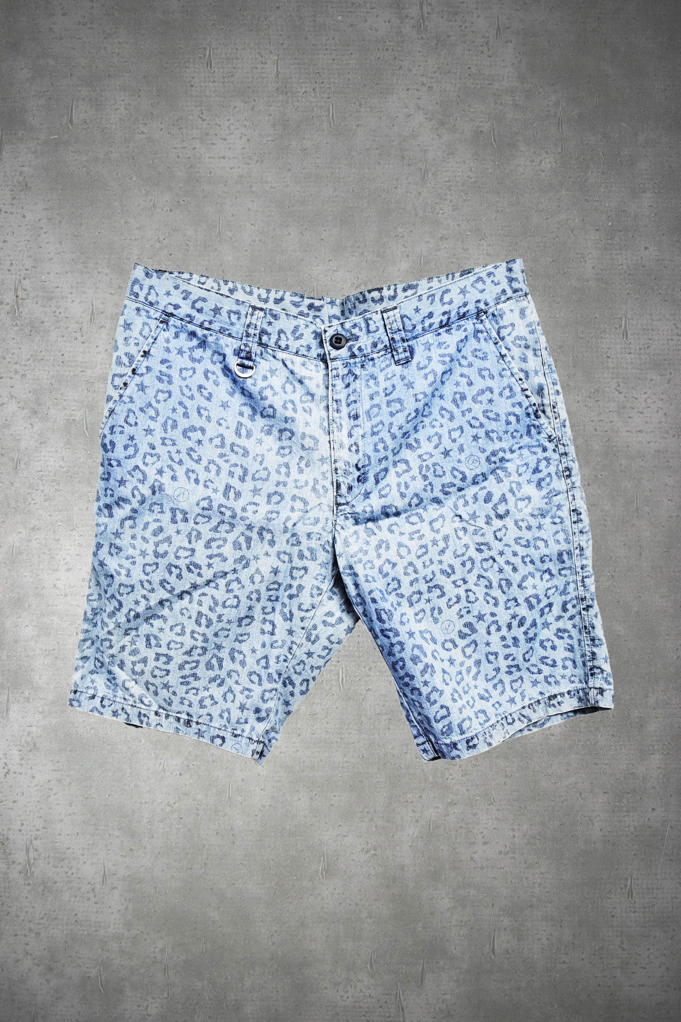 image of Sophnet Uniform Experiment Leopard Denim Shorts in Blue, Men's (Size 35)