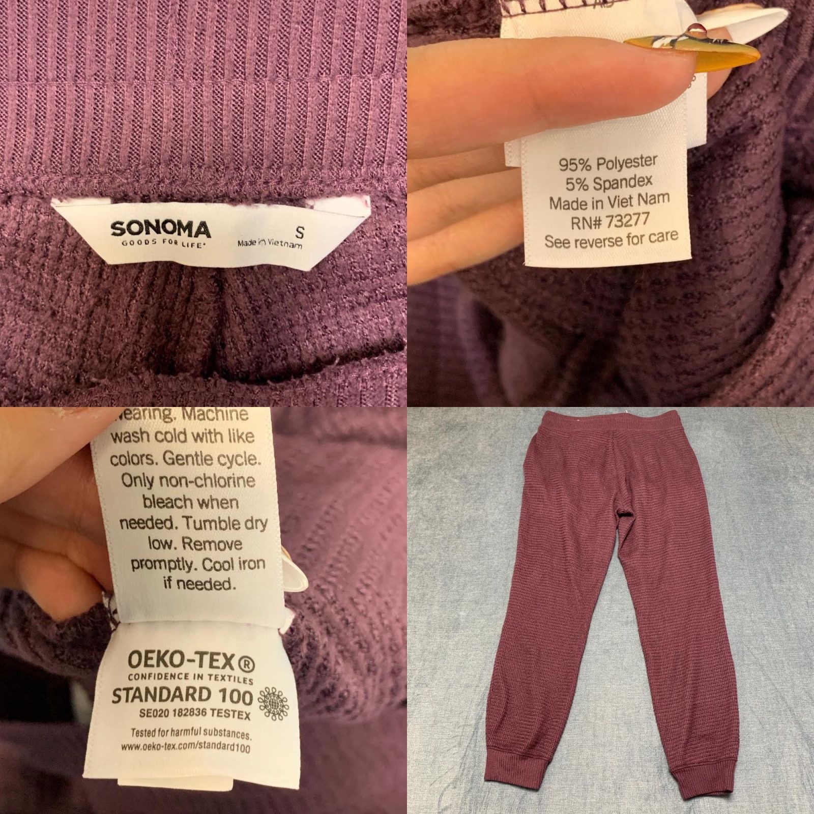 Vintage VINTAGE Sonoma Goods for Life Oekotex Waffle Knit Jogger Pajama Pants Womens S Burgundy Size 28" / US 6 / IT 42 - 8 Thumbnail