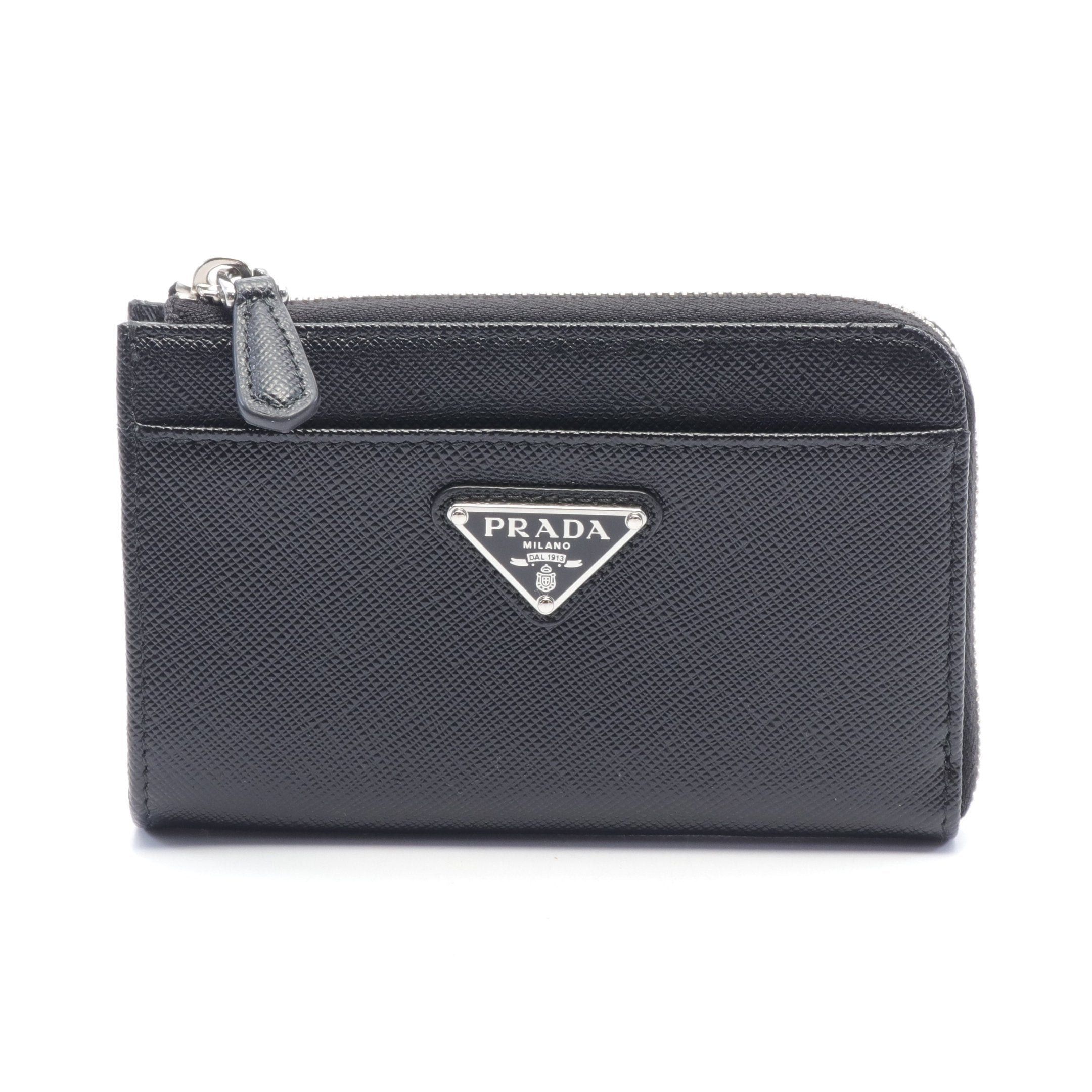 Prada Prada Coin Purse Saffiano Leather Black With Key Ring Size ONE SIZE - 1 Thumbnail