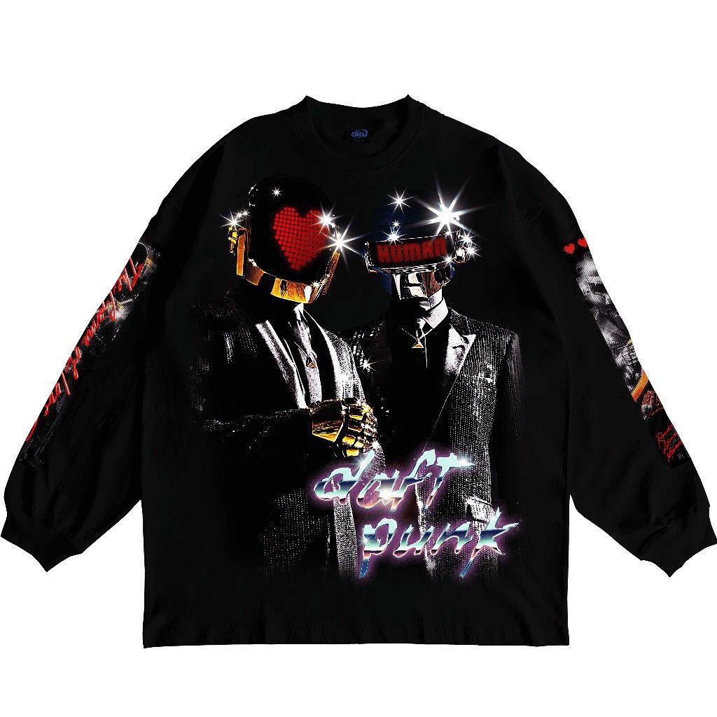 Image of Band Tees x Rap Tees Daft Punk The Game Of Love Raptee Longsleeve Black, Men's (Size XL)