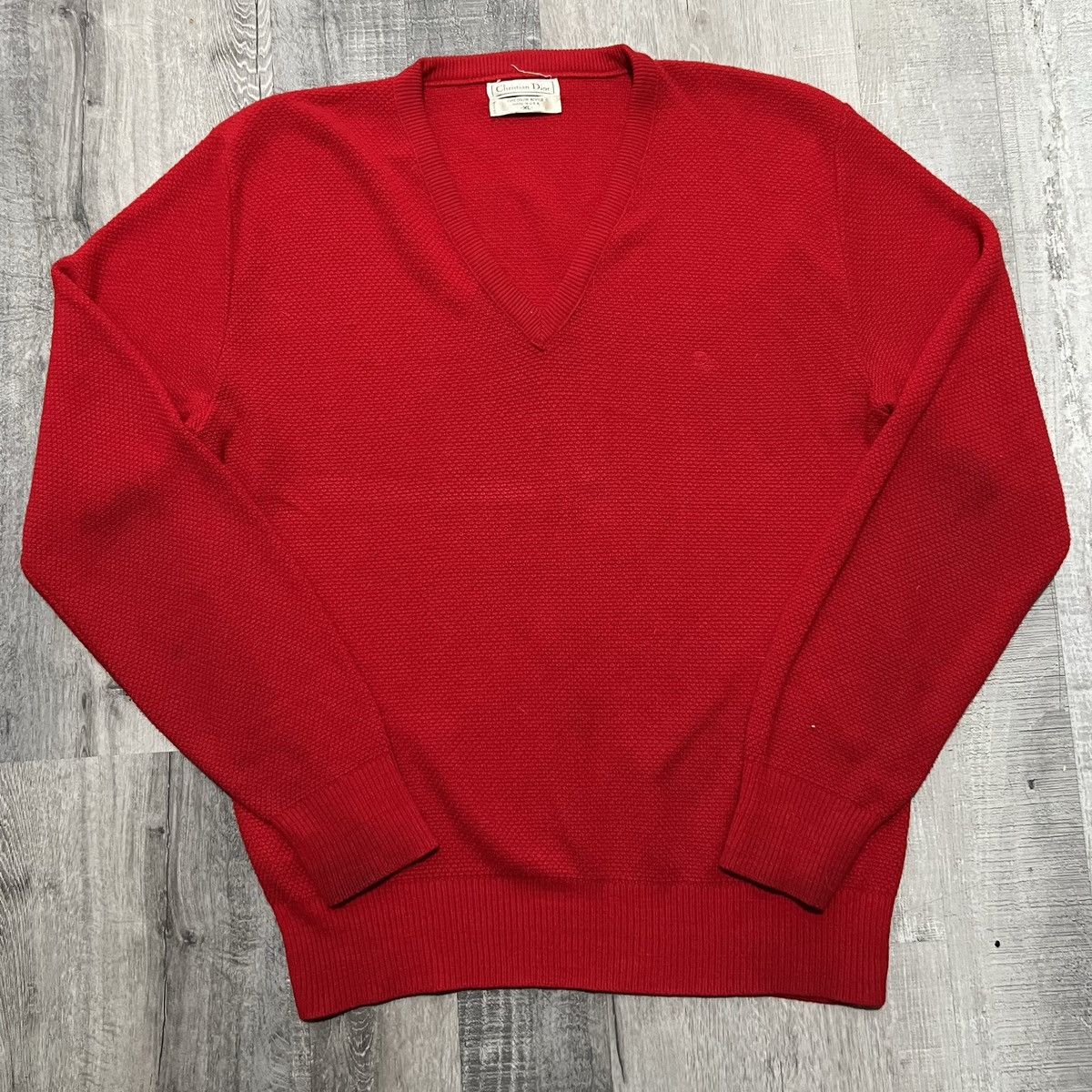 Christian Dior Monsieur × Vintage VTG Christian Dior Pull Over Waffle Knit Sweater Red USA Size US XL / EU 56 / 4 - 1 Thumbnail