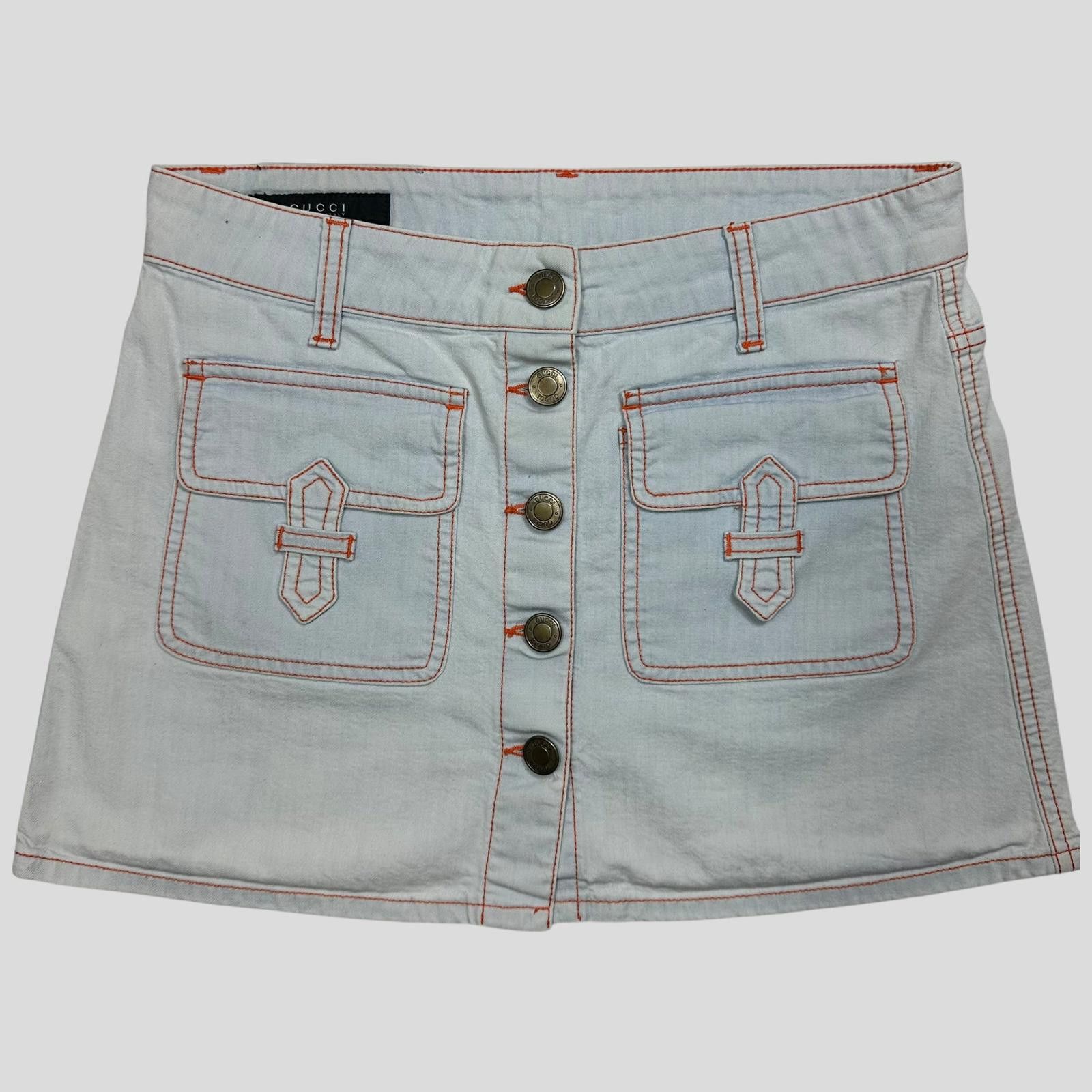 Gucci Gucci 2009 Denim Contrast Stitch Cargo Wraparound Miniskirt Size 27" / US 4 / IT 40 - 1 Thumbnail