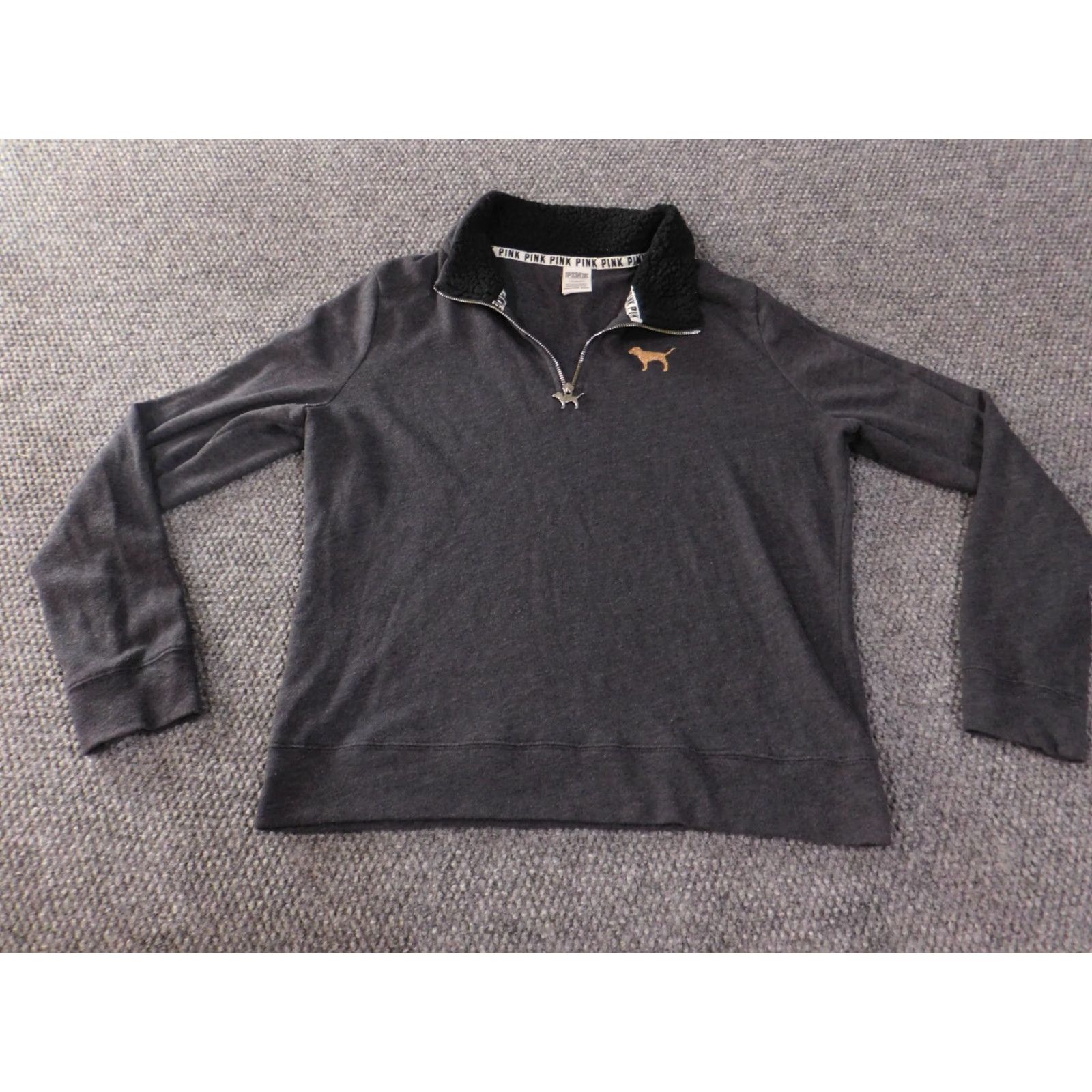 Victoria's Secret Victoria's Secret PINK Sweatshirt Pullover 1/4 Zip Mock Neck Long Sleeve Gray L Womens Size L / US 10 / IT 46 - 2 Thumbnail