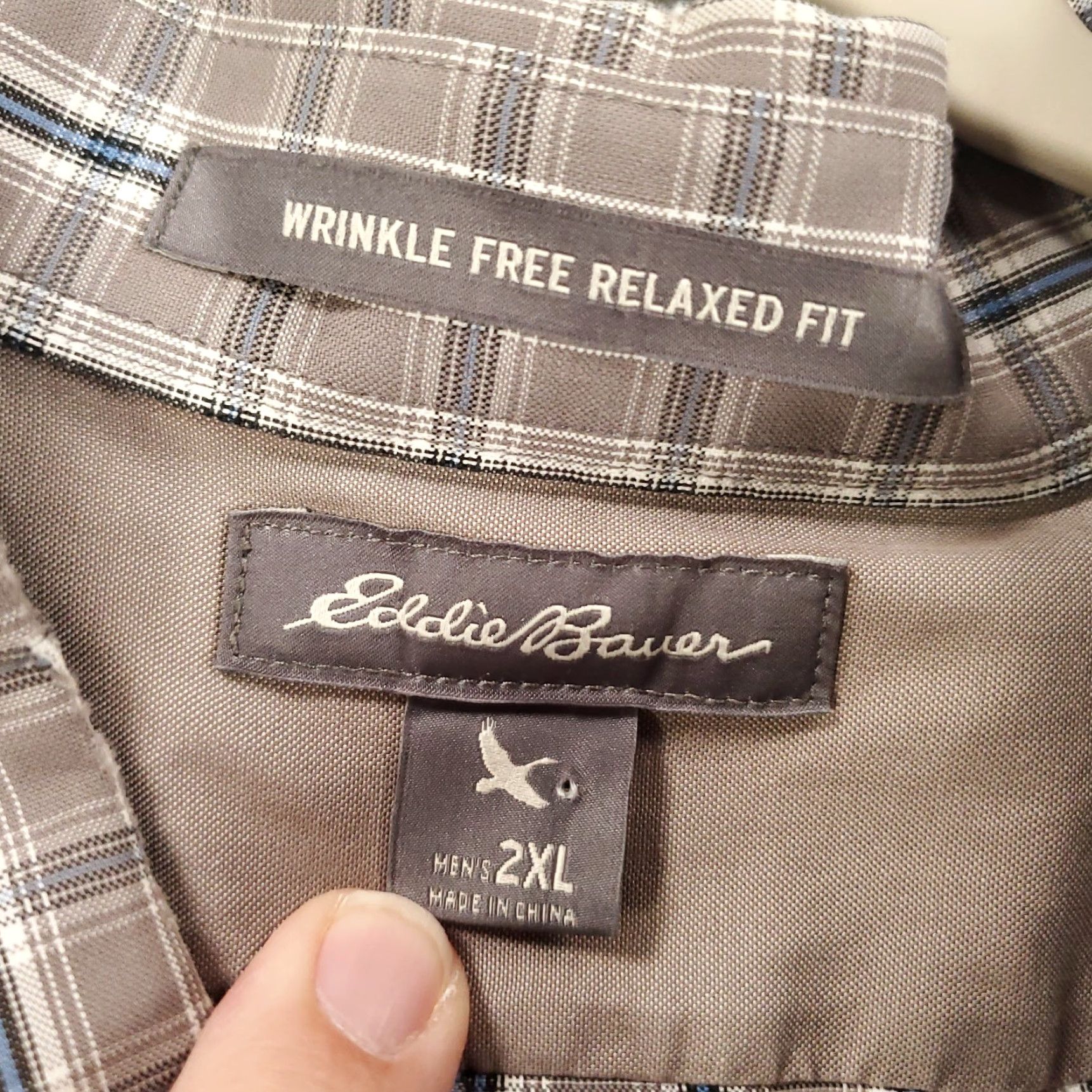 Eddie Bauer Eddie Bauer Shirt Mens 2XL Gray Plaid Button-Up Wrinkle Free Relaxed Fit Collar-Down Button Size US XXL / EU 58 / 5 - 7 Thumbnail