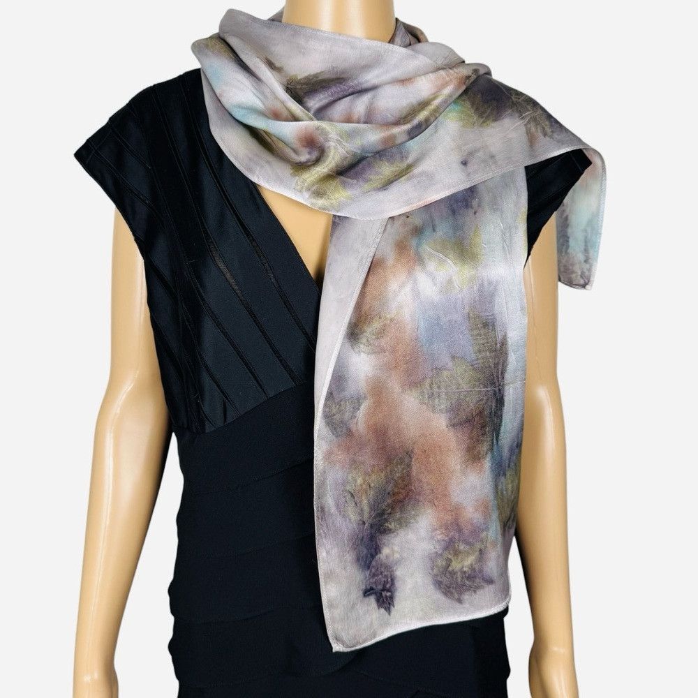 Other New 100% Silk Hand Dyed Leaves Ecoprint Rectangle Scarf 10. Size ONE SIZE - 2 Thumbnail