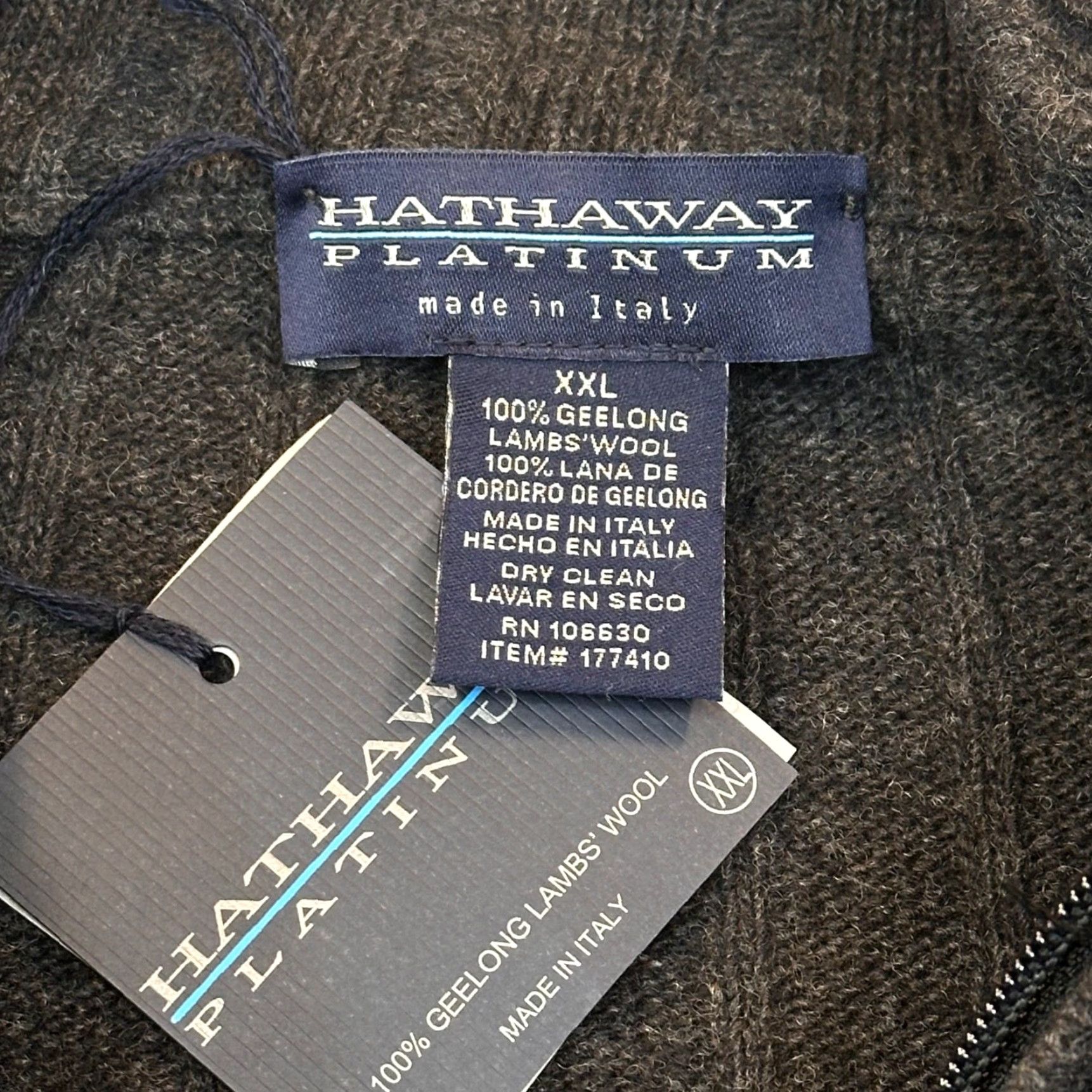 Vintage Hathaway Platinum 100% Geelong Lambs Wool Mens 2XL Pullover Sweater Mock 1/4 Zip Charcoal Gray NWT Made in Italy (Fall/Winter) Mens Size US XXL / EU 58 / 5 - 5 Thumbnail