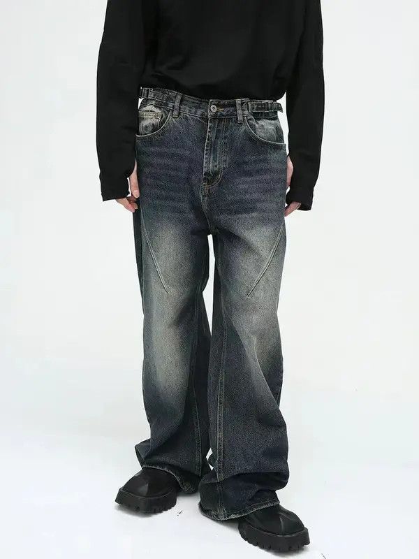 VIBE Retro dark blue washed distressed straight-leg jeans Size US 34 / EU 50 - 1 Thumbnail