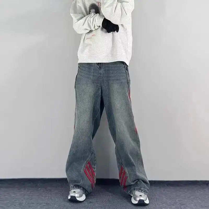 Japanese Brand Retro loose striped patchwork casual jeans Size US 32 / EU 48 - 6 Thumbnail