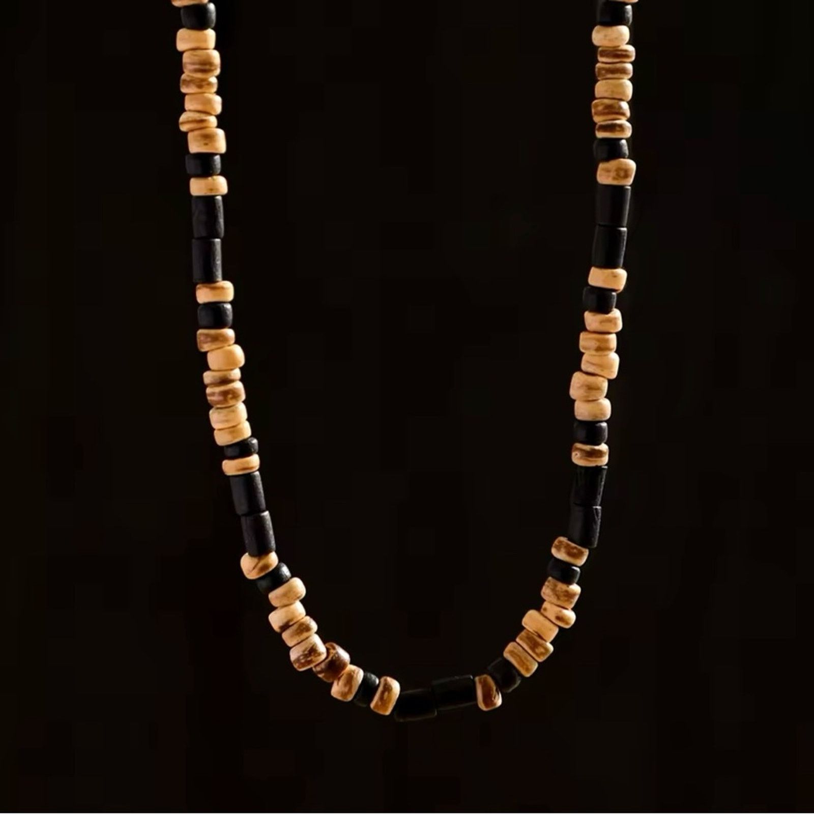 Other Brown and Black Small Beaded Chain Necklace Men Trendy Wood Size ONE SIZE - 4 Thumbnail