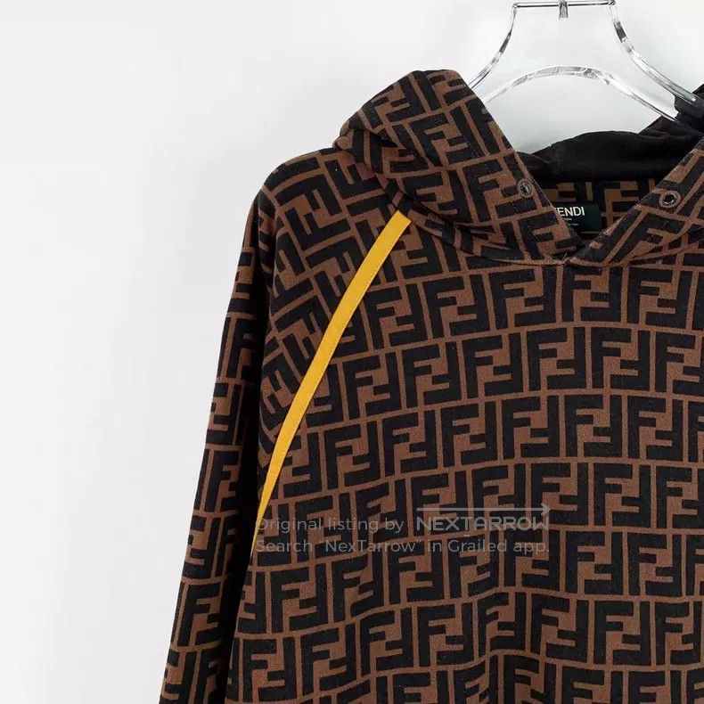 Fendi Fendi Dark Brown Logo Letter Full-Print Cotton Hooded Draw Size US L / EU 52-54 / 3 - 3 Thumbnail