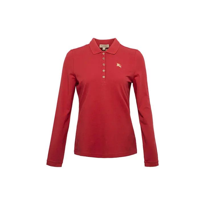 Burberry Burberry Red Long Sleeve Polo Shirt 0079 Size S / US 4 / IT 40 - 1 Thumbnail