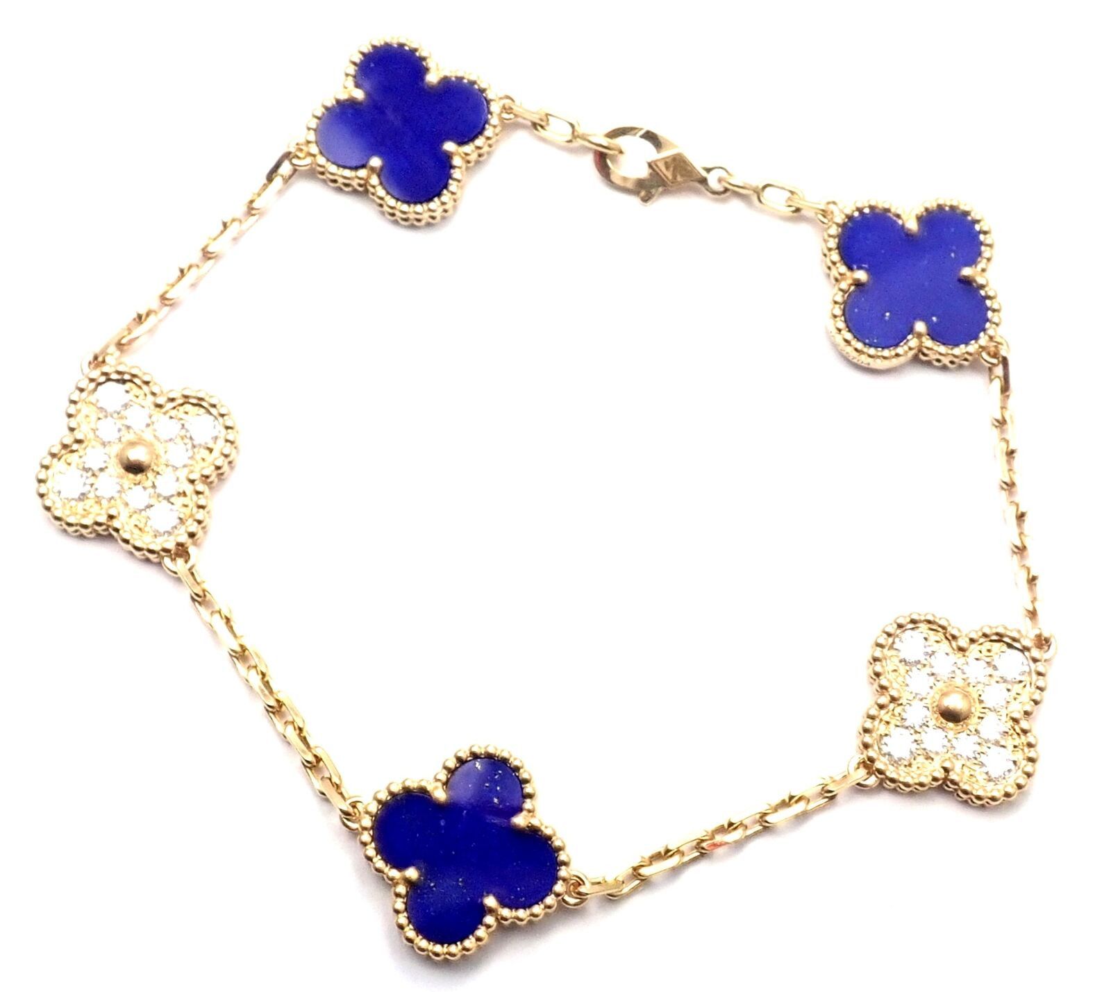 Van Cleef & Arpels Vintage Alhambra 18k Yellow Gold Diamond Lapis ...