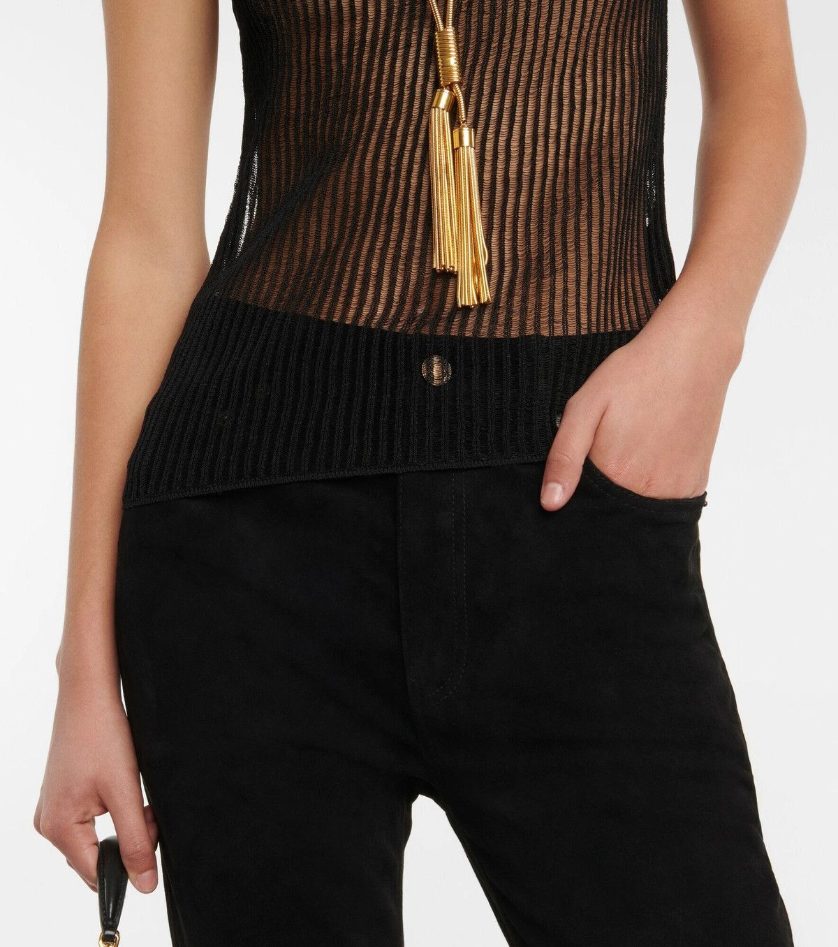 Saint Laurent Paris o1s1wg110924 Ribbed-Knit Linen and Silk Tank Top in Black Size L / US 10 / IT 46 - 4 Thumbnail