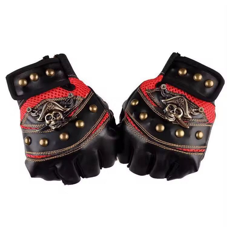 Leather Punk Skulls Rivet PU Leather Gloves Size ONE SIZE - 1 Thumbnail