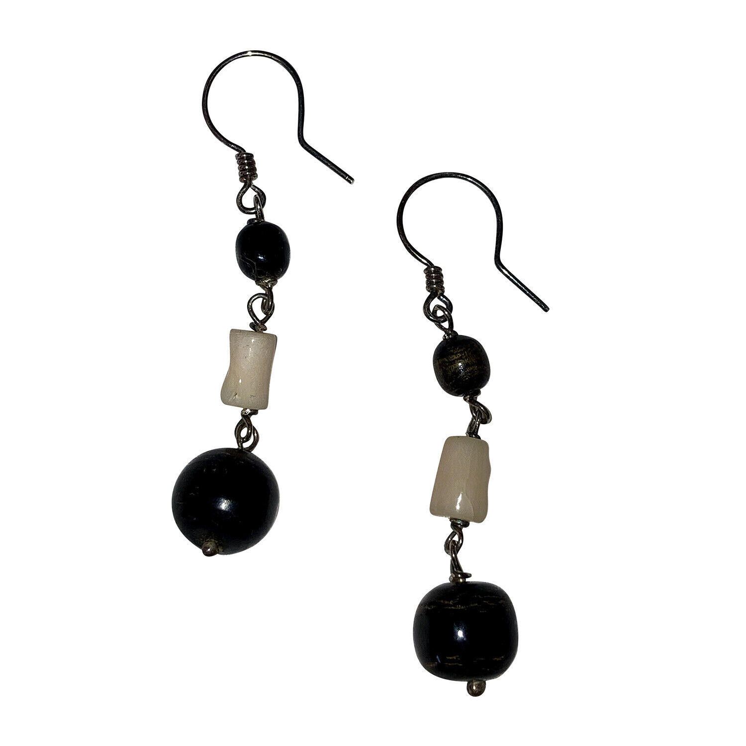 Designer Artisan Mexican Silver Black and Pink Coral Dangle Earrings Size ONE SIZE - 2 Thumbnail