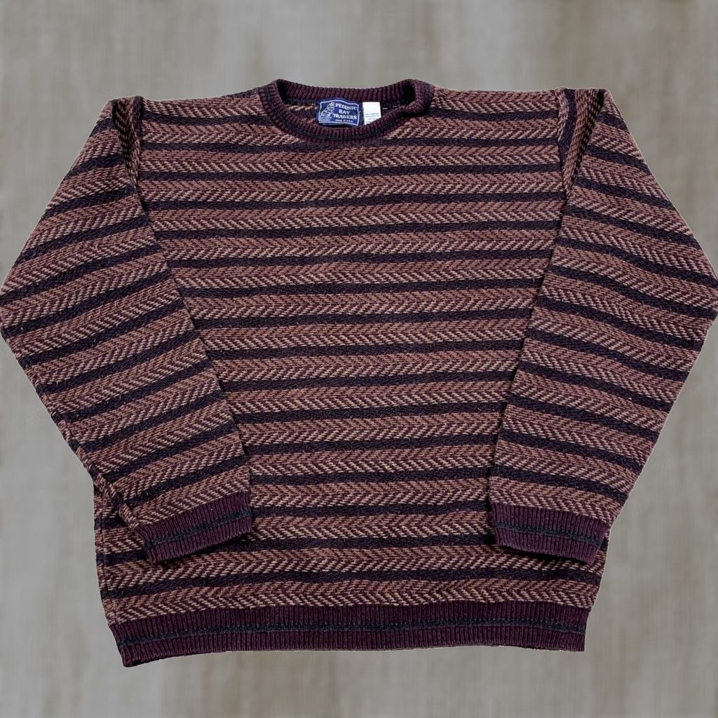 Vintage VINTAGE Grandpa Sweater Men XL Maroon Heavy Knit Herringbone Geometric 90s USA Crew Neck Pullover Size US XL / EU 56 / 4 - 1 Thumbnail