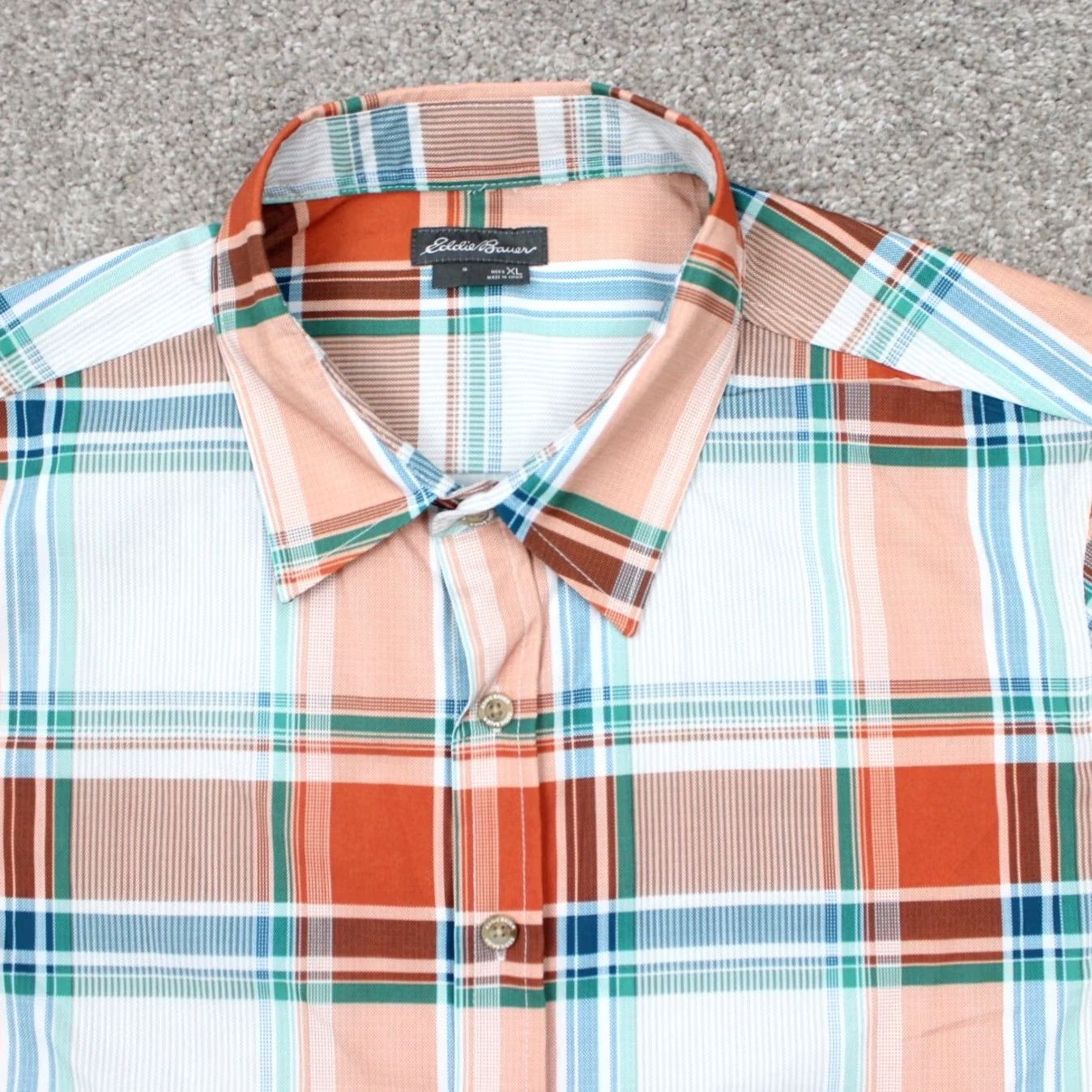 Eddie Bauer Eddie Bauer Shirt Mens XL Green/Orange/White Button-Up Short Sleeve Plaid Classic Cotton-Polyester Stretch Size US XL / EU 56 / 4 - 5 Thumbnail
