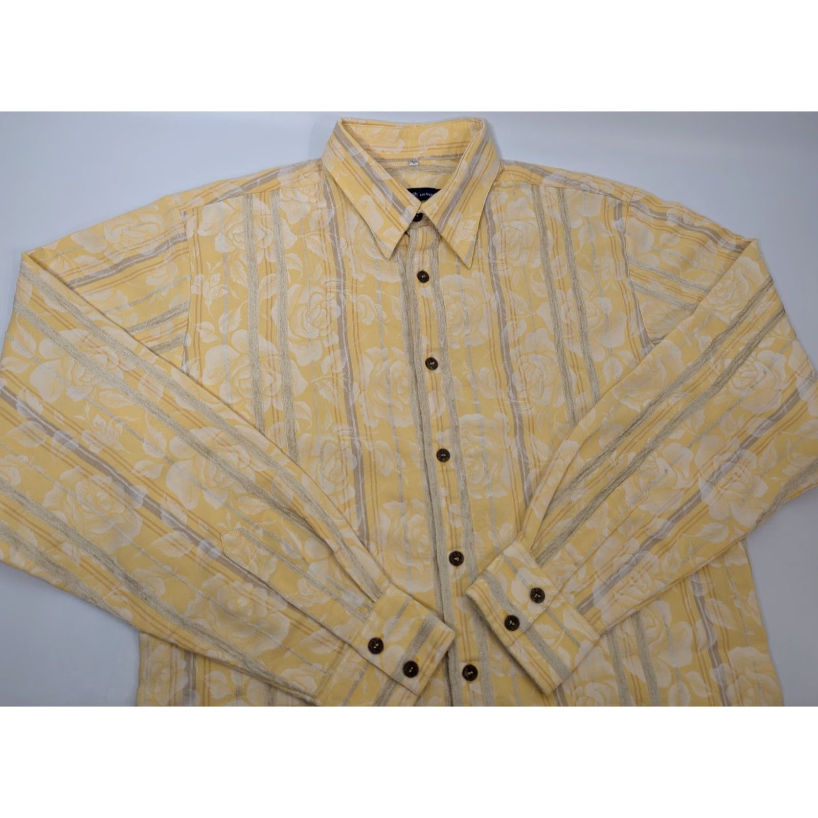 Vintage Georg Roth Mens Button Shirt XL Floral Rose Yellow Striped Long Sleeve Size US XL / EU 56 / 4 - 2 Thumbnail