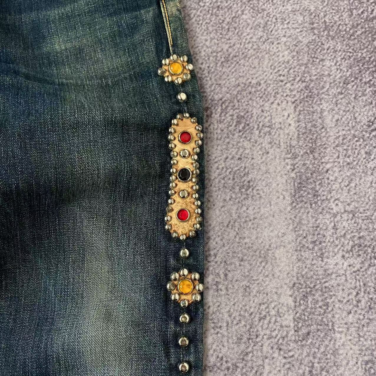 Japanese Brand *OG* Kapital Monkey Cisco Gemstone Studded Denim Jeans Size US 33 - 4 Thumbnail