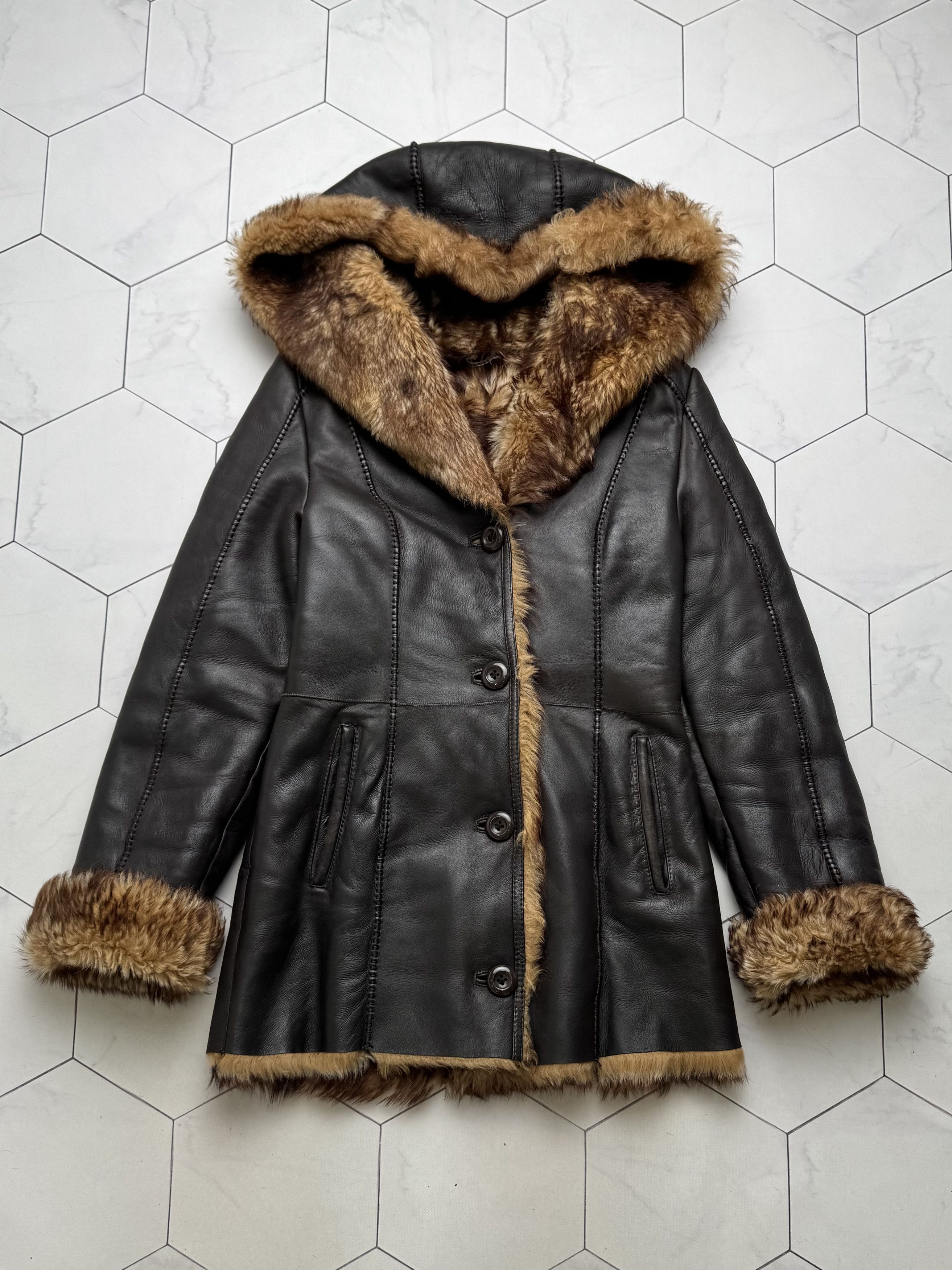 Japanese Brand Vintage Real Sheepskin Hooded Coat (B550)E2D15 Size S / US 4 / IT 40 - 1 Thumbnail