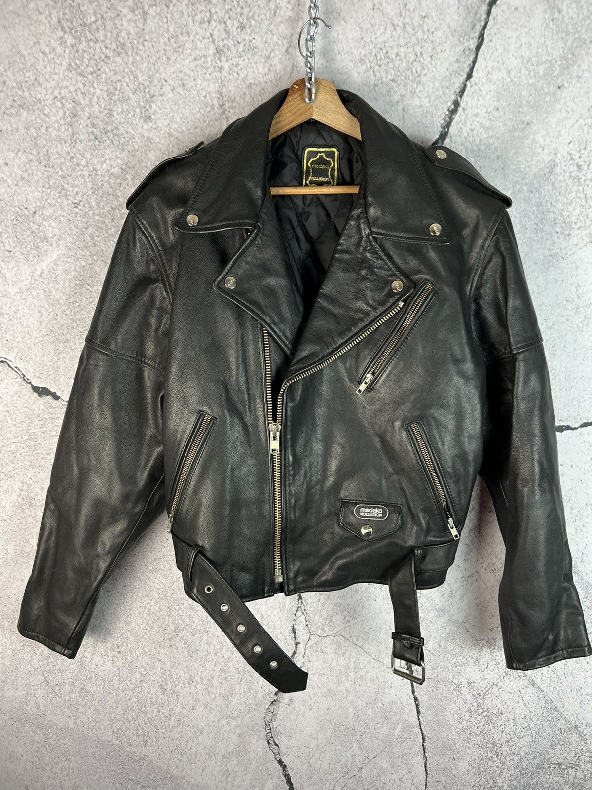 image of Vintage Ramones Moto Leather Jacket in Black, Men's (Size Large)