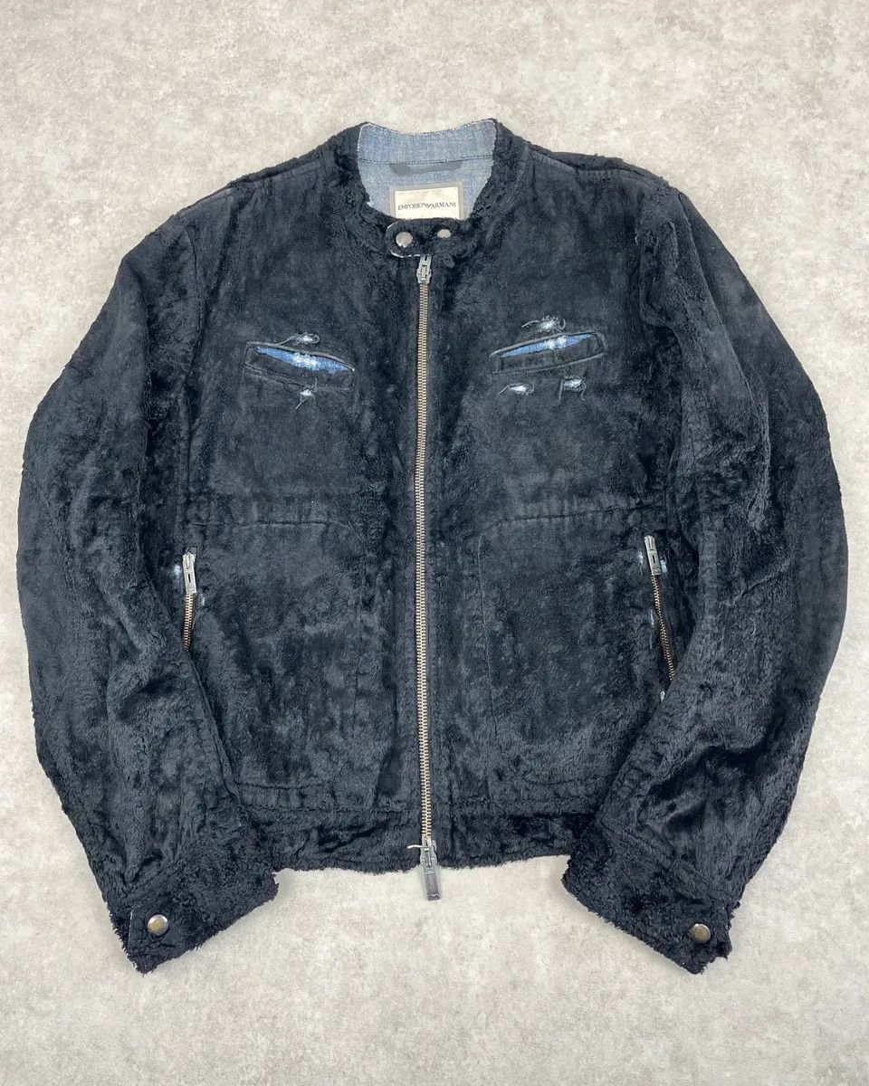 Emporio Armani AW2005 Emporio Armani Black Fleece & Denim Hybrid Jacket Size US L / EU 52-54 / 3 - 1 Thumbnail