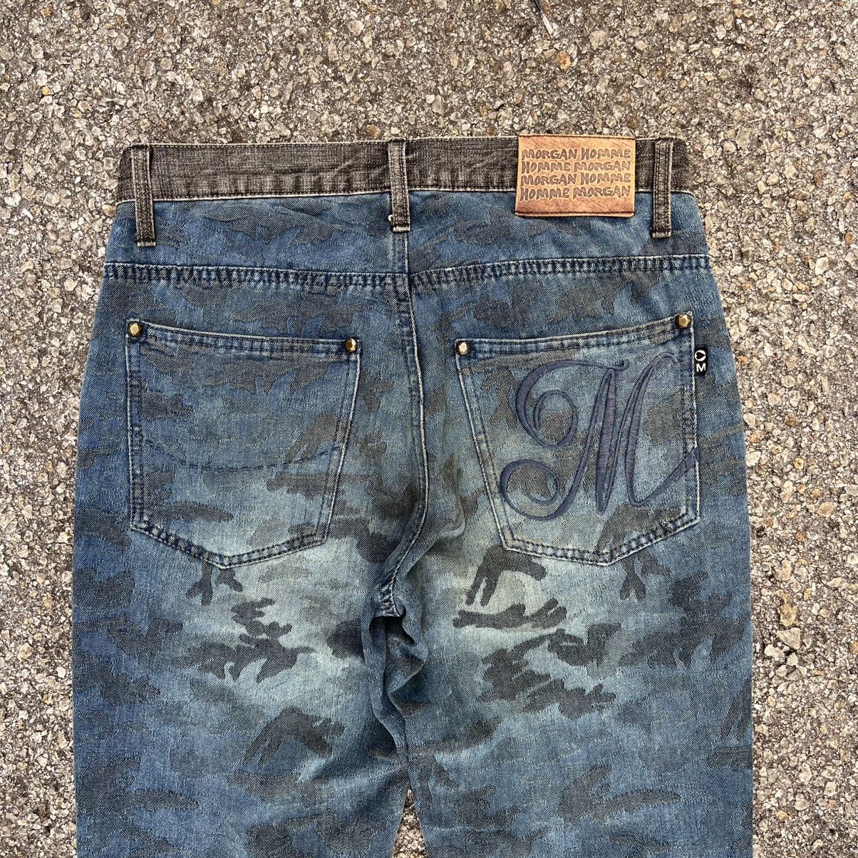If Six Was Nine Morgan Homme Jeans Two Tone Colour Low Rise Denim Camo Size US 29 - 11 Thumbnail