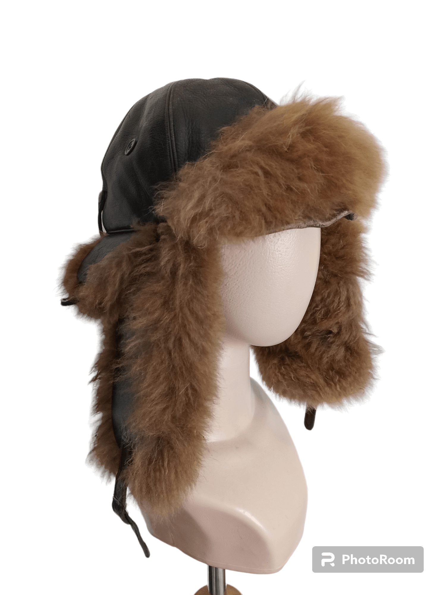 Genuine Leather × Vintage Vintage Faux Fur Pilot Aviator Flight leather Hat Size ONE SIZE - 2 Thumbnail
