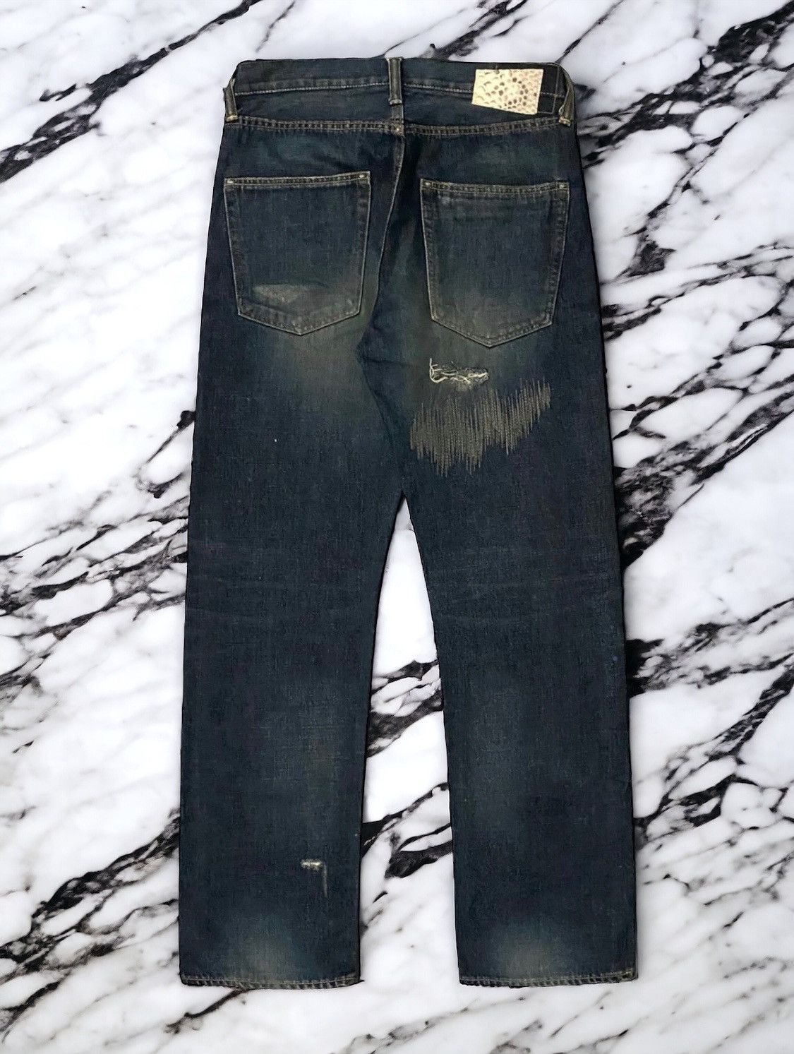 image of Visvim Denim 01D1 Selvedge Distressed G' in Blue Distressed, Men's (Size 31)