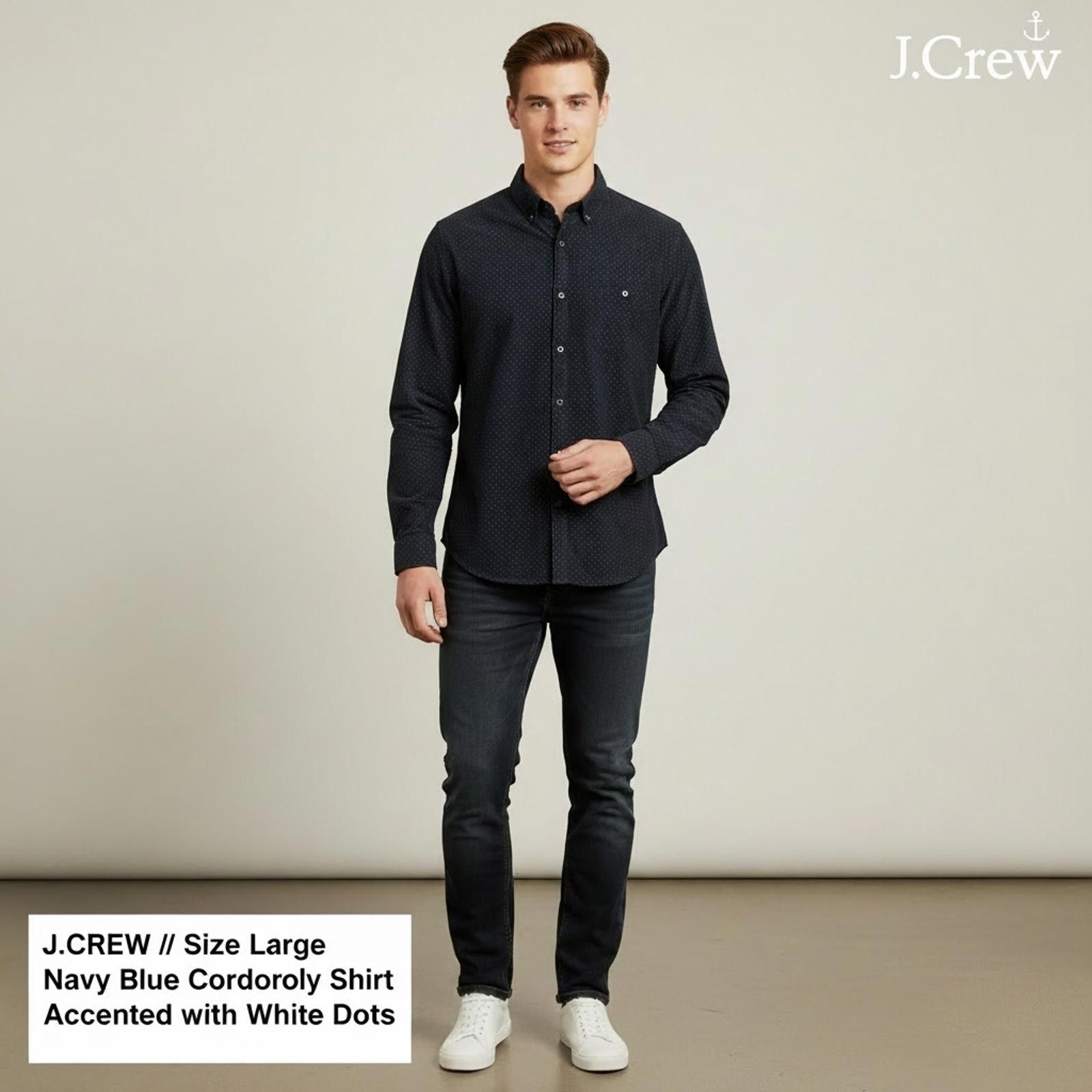 J.Crew J.Crew Navy Blue Corduroy Shirt with White Dots - Size Large Size US L / EU 52-54 / 3 - 2 Thumbnail