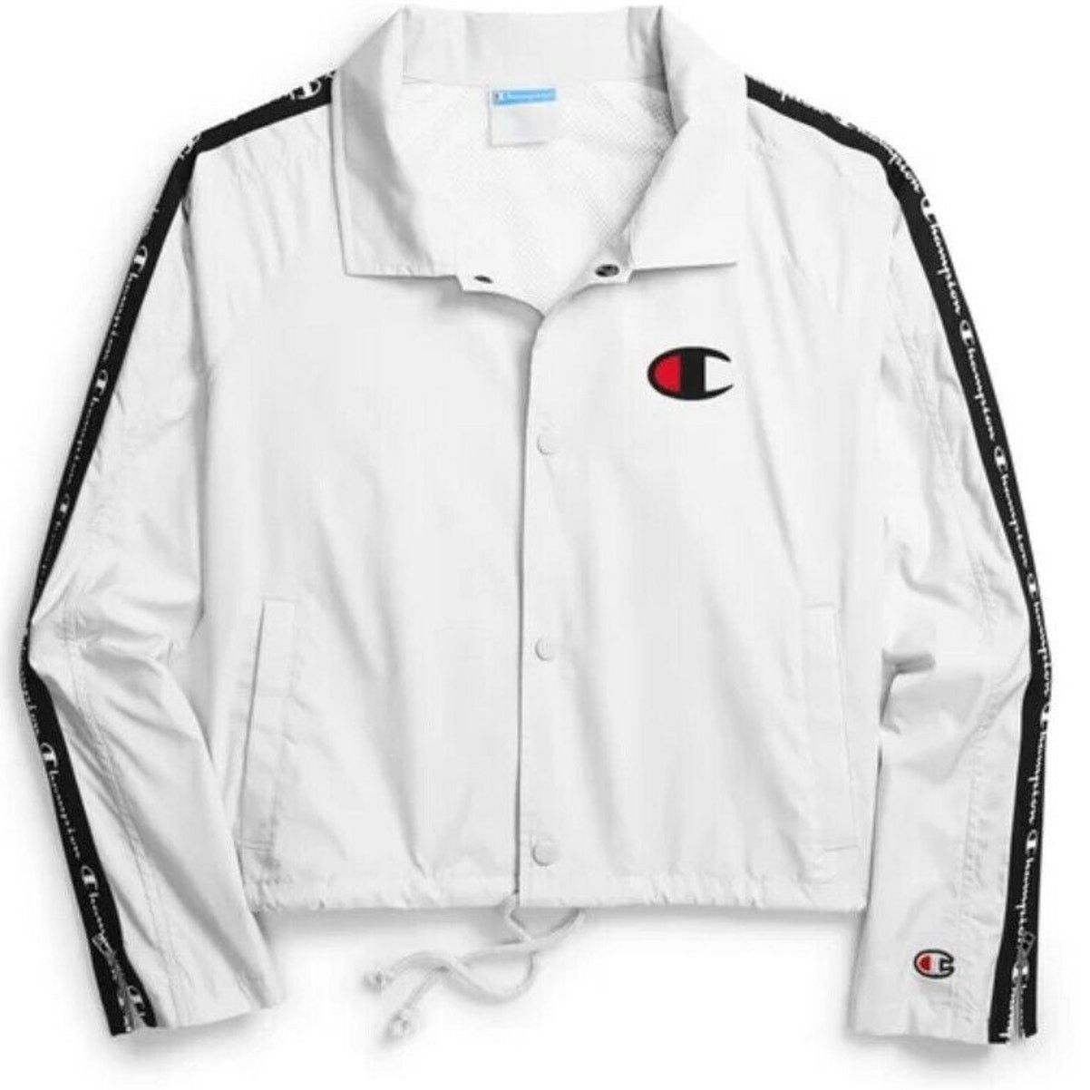 Champion Champion Jacket Women L Cropped White Snap Tape Coaches Size L / US 10 / IT 46 - 1 Thumbnail