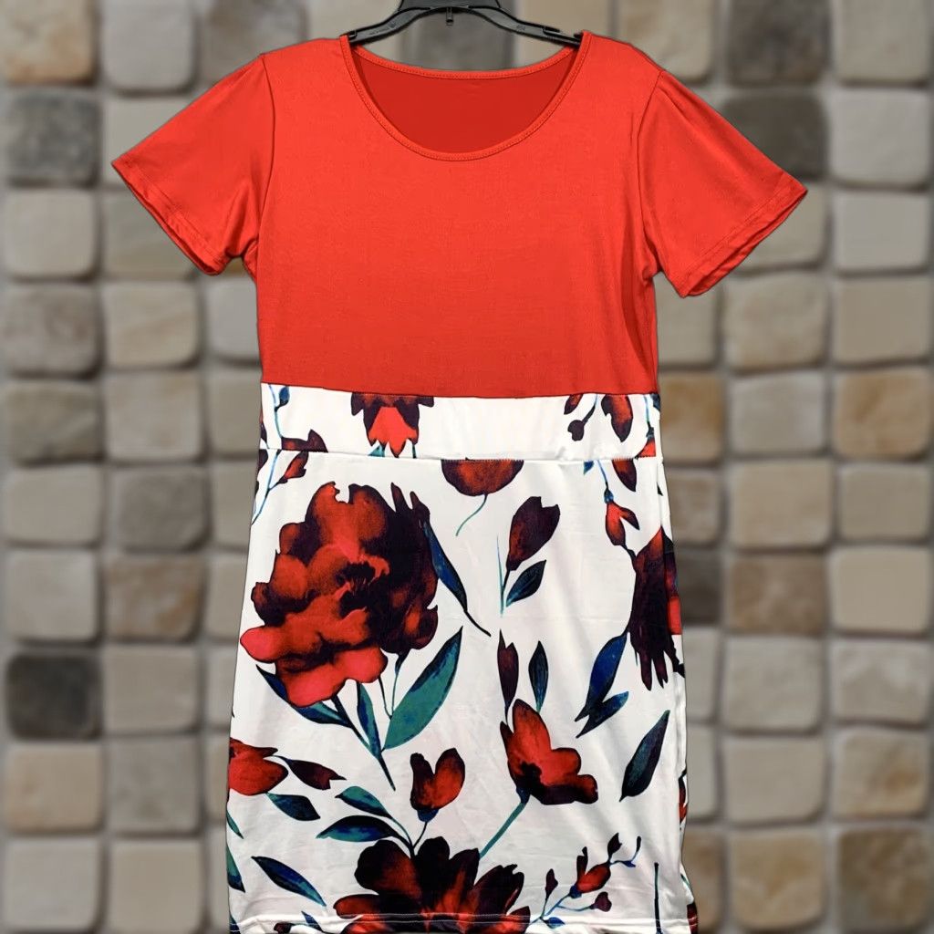 Ikea Womens Dress XL Fits More Like a Medium/Large NWOT Solid & Floral Knee Length Short Sleeve Fit & Flare Multi-Color Red White Women Mens/Womens Size M / US 6-8 / IT 42-44 - 1 Thumbnail
