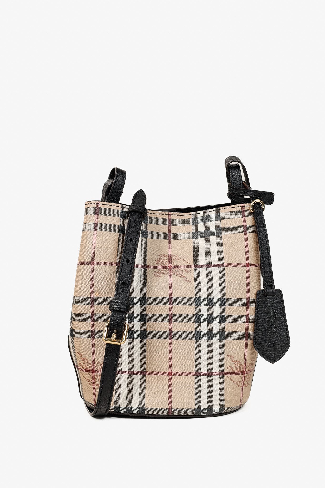 Burberry Burberry Small Lorne Haymarket Check Leather-Trim Bucket Bag Size ONE SIZE - 1 Thumbnail