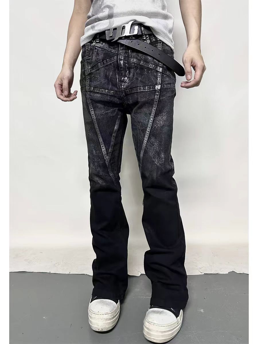 Jean Gradient Brushed Paint Aged Y2K Pentagram Micro Flare Jeans Size US 28 / EU 44 - 3 Thumbnail