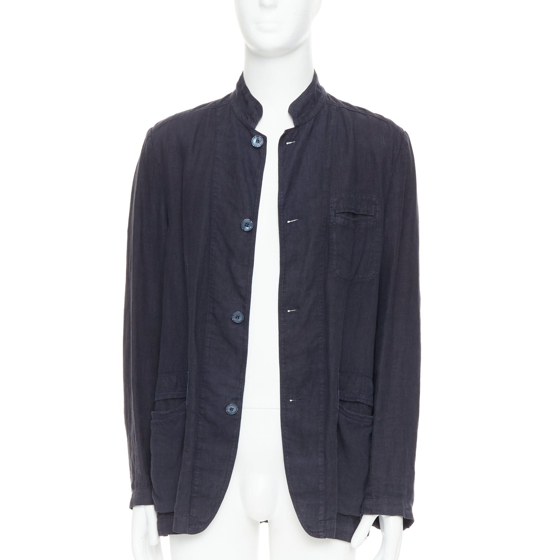 Ermenegildo Zegna ERMENEGILDO ZEGNA navy linen 3 pockets stand collar light blazer IT48 M Size 48R - 1 Thumbnail
