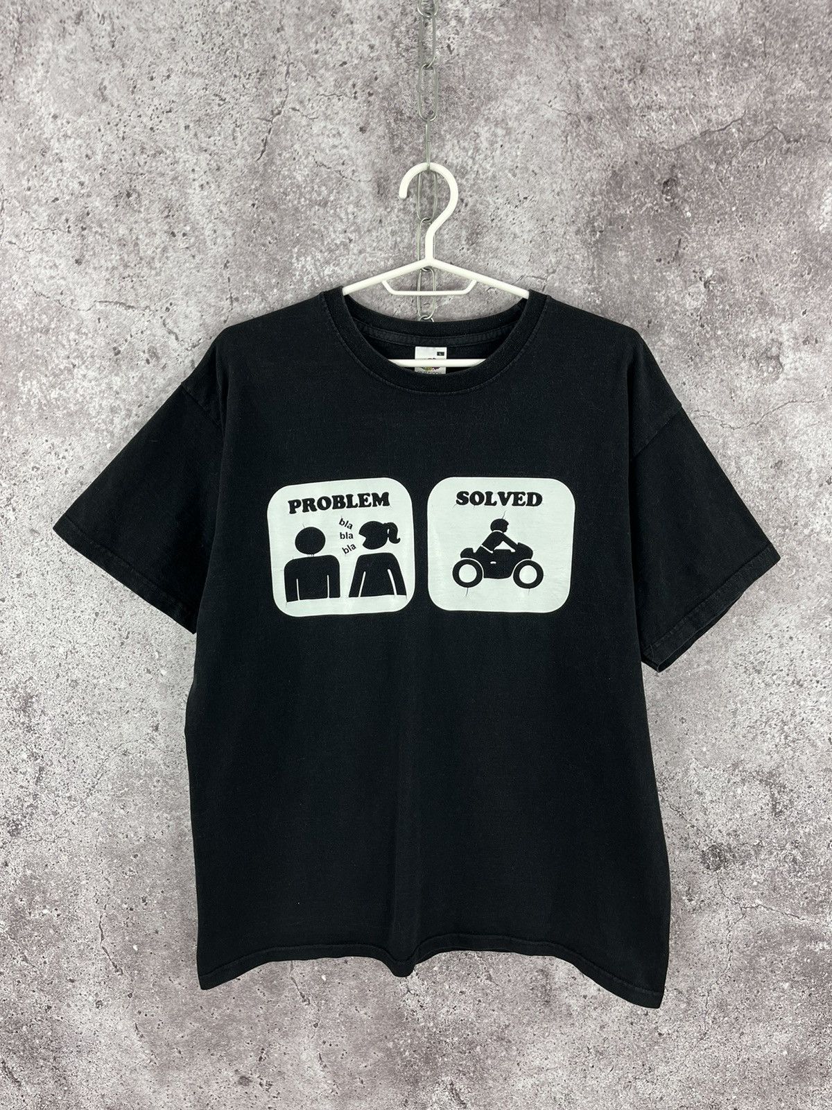 Fruit Of The Loom Crazy Humor Tee Big Logo “Problem Bla Bla Bla - Solved” Sz L Size US L / EU 52-54 / 3 - 1 Thumbnail