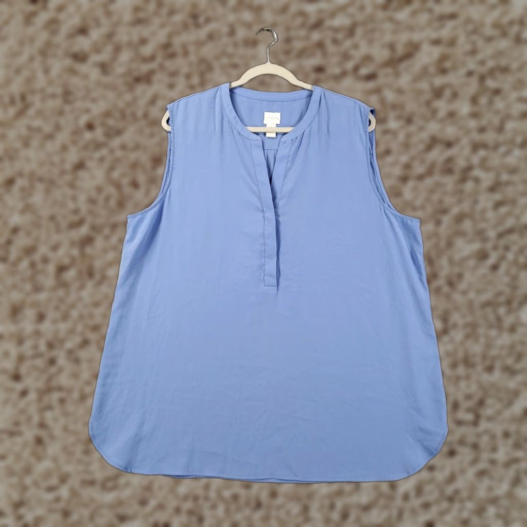 Vintage Chicos Womens Top Sleeveless V-Neck Periwinkle Blue 2XL Lightweight Polyester Blouse Shirt Tank Casual Business Travel Size XXL / US 16-18 / IT 52-54 - 1 Thumbnail