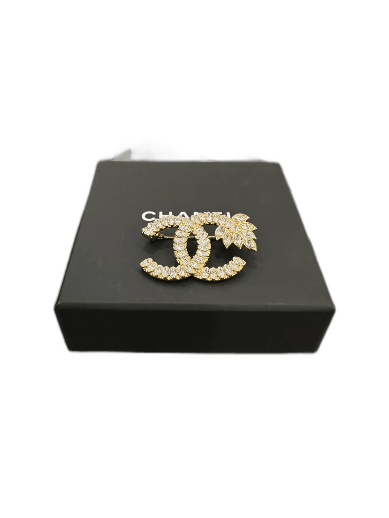 Chanel Chanel Gold CC Wheat Crystal Brooch 4cm Size ONE SIZE - 1 Thumbnail