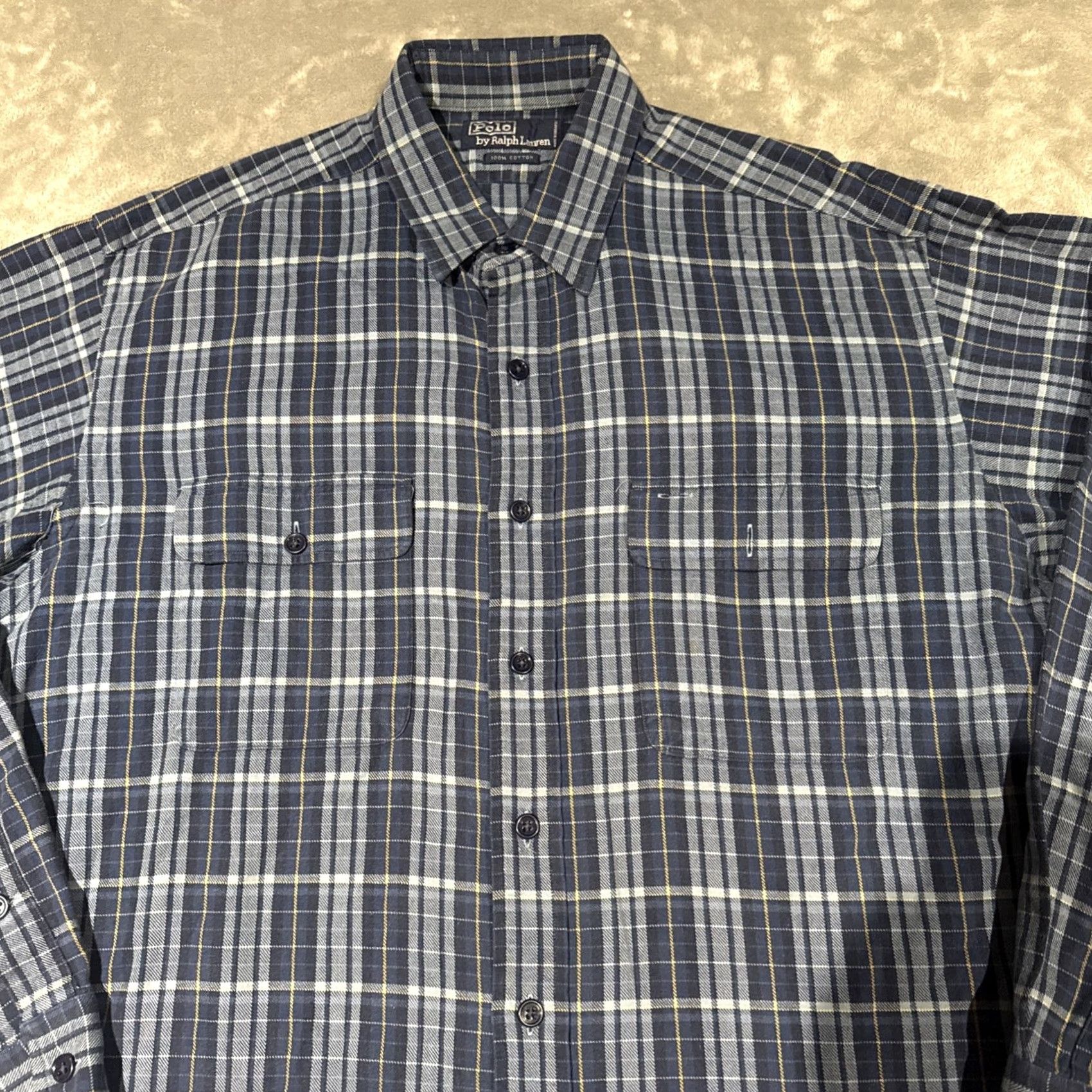 Polo Ralph Lauren VINTAGE Polo Ralph Lauren Button-Down Shirt Men's Flannel Large Blue Plaid Preppy Embroidered Cotton - (Note: Title trimmed to fit 200 chars) Size US L / EU 52-54 / 3 - 2 Thumbnail