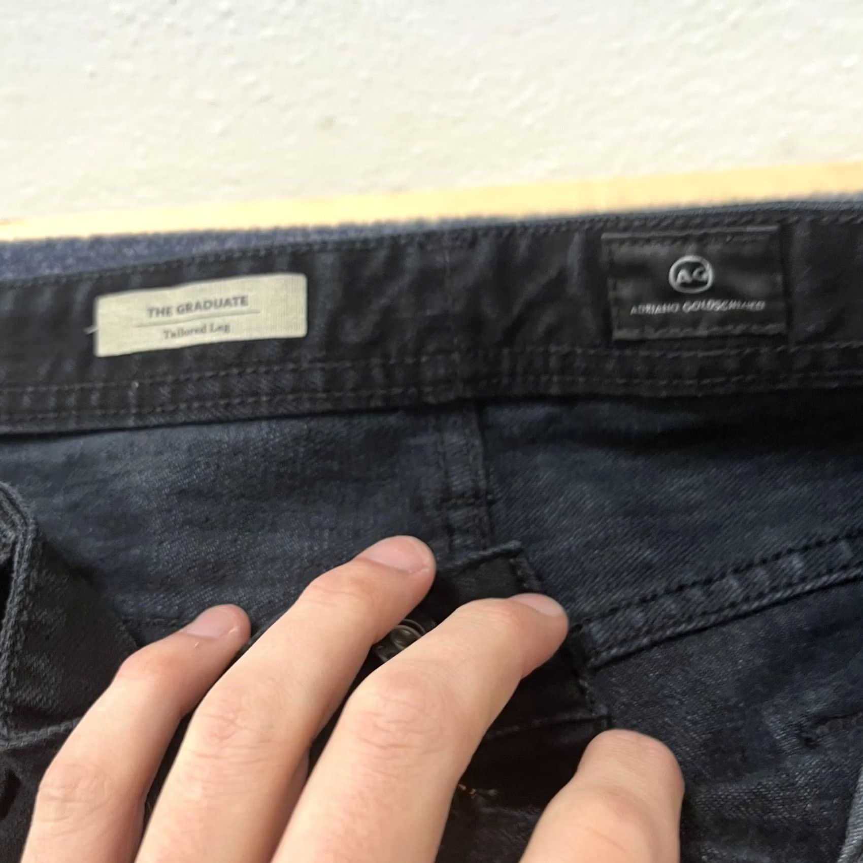 Denime AG Adriano Goldschmied The Graduate Tailored Leg Jeans Mens 34 Black Denim Slim Stretch Pockets Zip Fly 5-Pocket Size US 30 / EU 46 - 4 Thumbnail